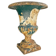 19th Century Diminutive French Cast Iron Teal Medici Urn