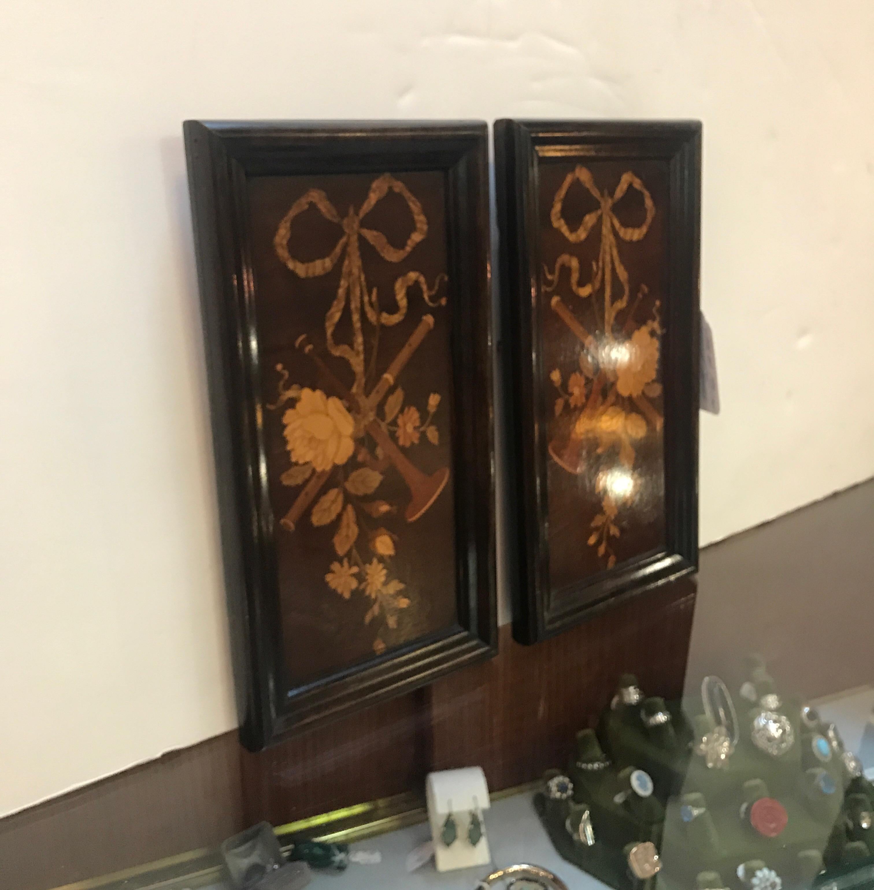 Victorian 19th Century Diminutive Inlaid Wood Framed Panels For Sale