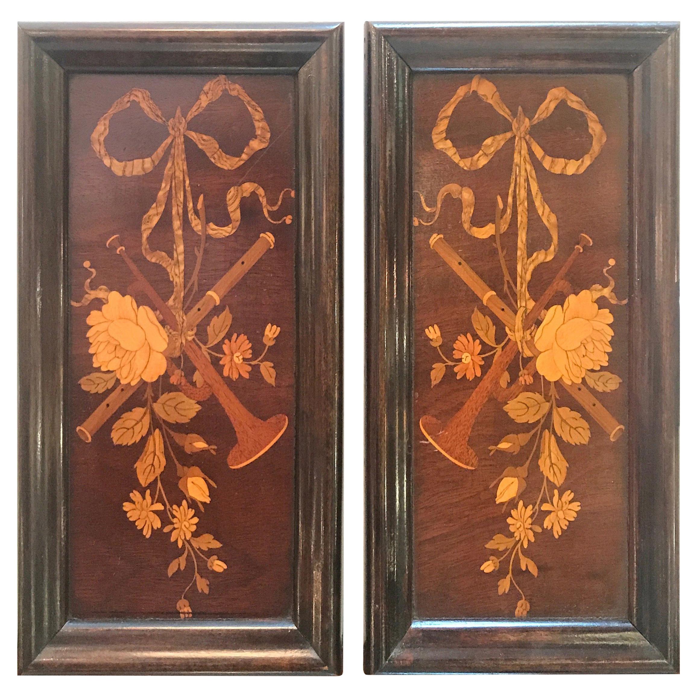 19th Century Diminutive Inlaid Wood Framed Panels