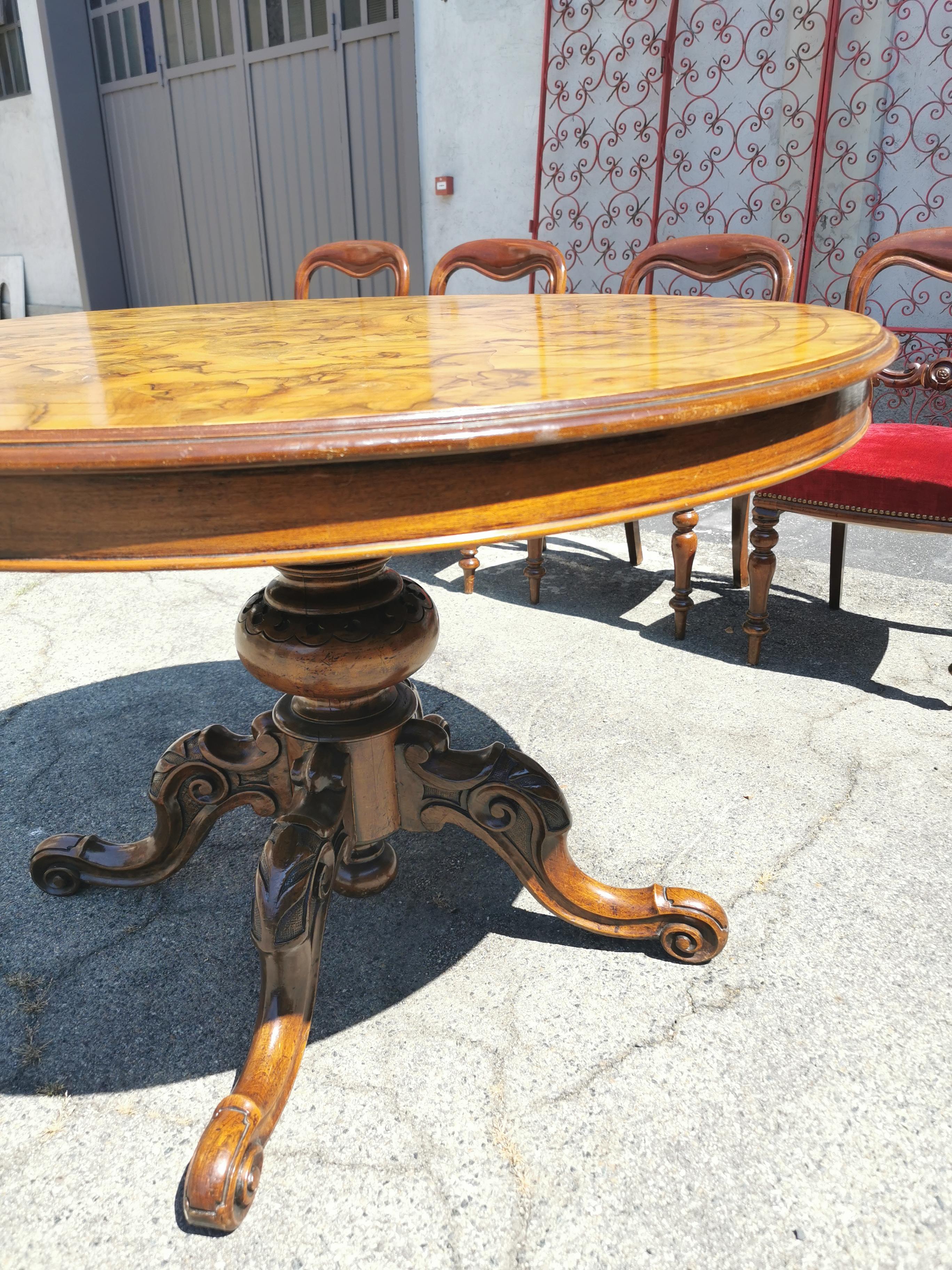 19th Century Dining Room Table in Burlwood and 4 Chairs Louis Philippe Period In Good Condition In Torino, IT