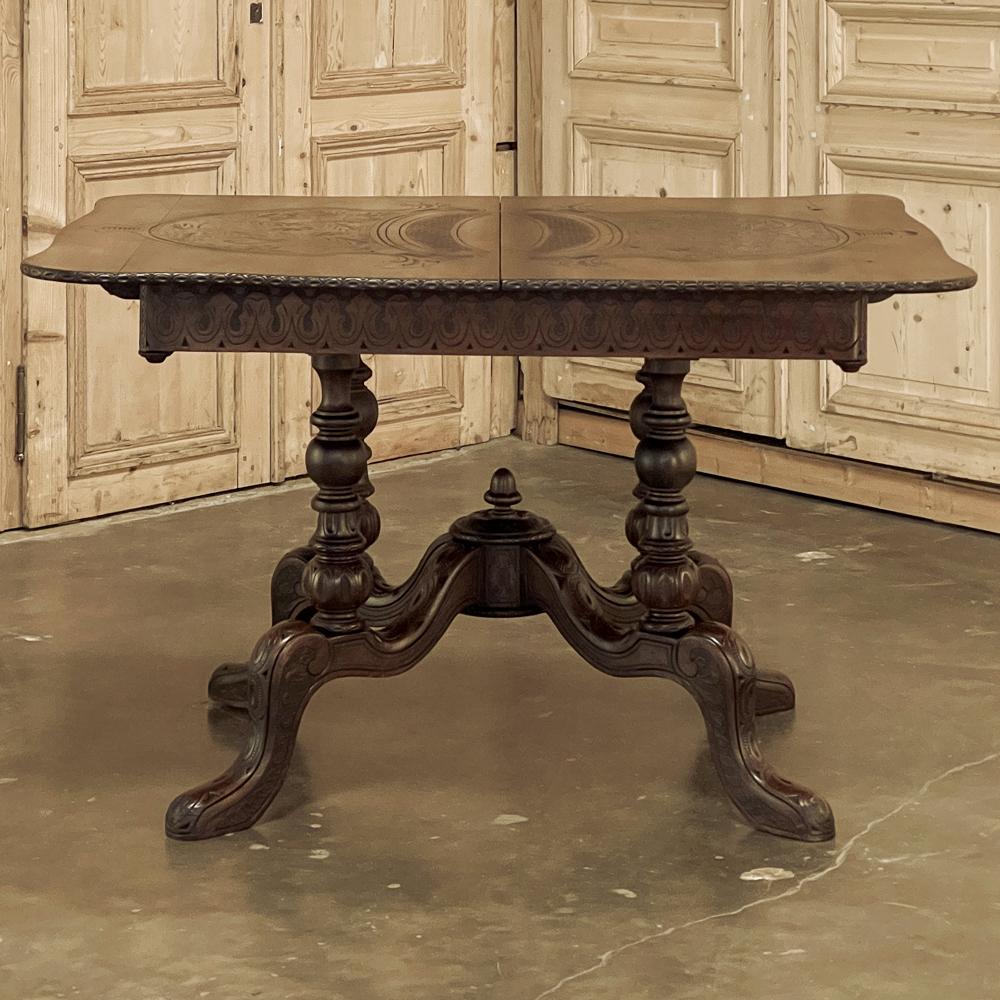 Napoléon III Table de salle à manger du XIXe siècle par Horrix avec feuille sculptée d'origine en vente