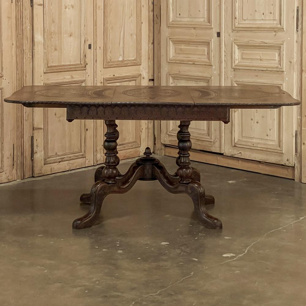 Dutch 19th Century, Dining Table by Horrix with Original Carved Leaf For Sale