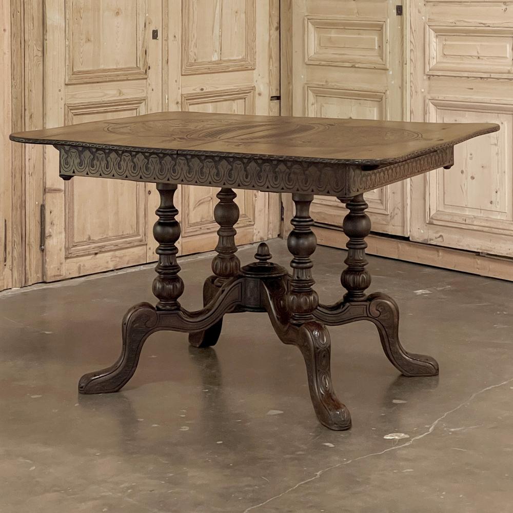 Hand-Carved 19th Century, Dining Table by Horrix with Original Carved Leaf For Sale