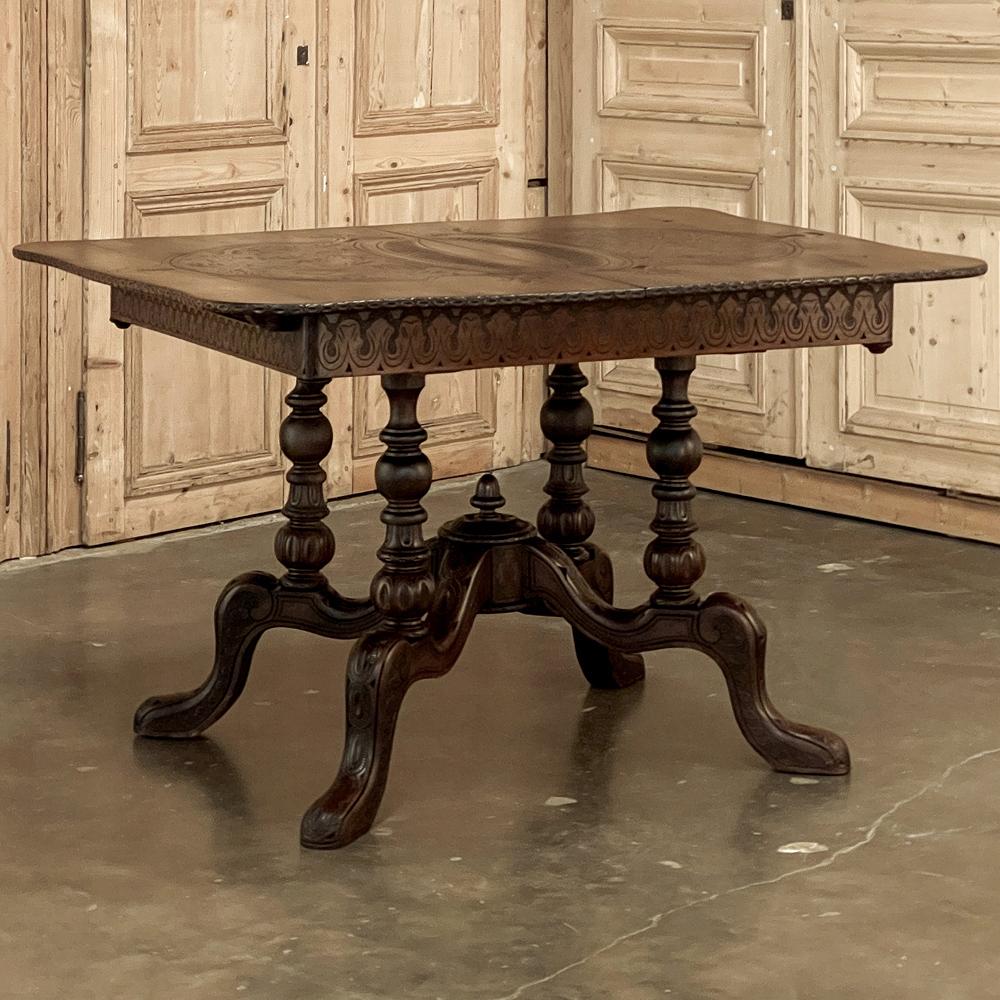 Table de salle à manger du XIXe siècle par Horrix avec feuille sculptée d'origine Bon état - En vente à Dallas, TX