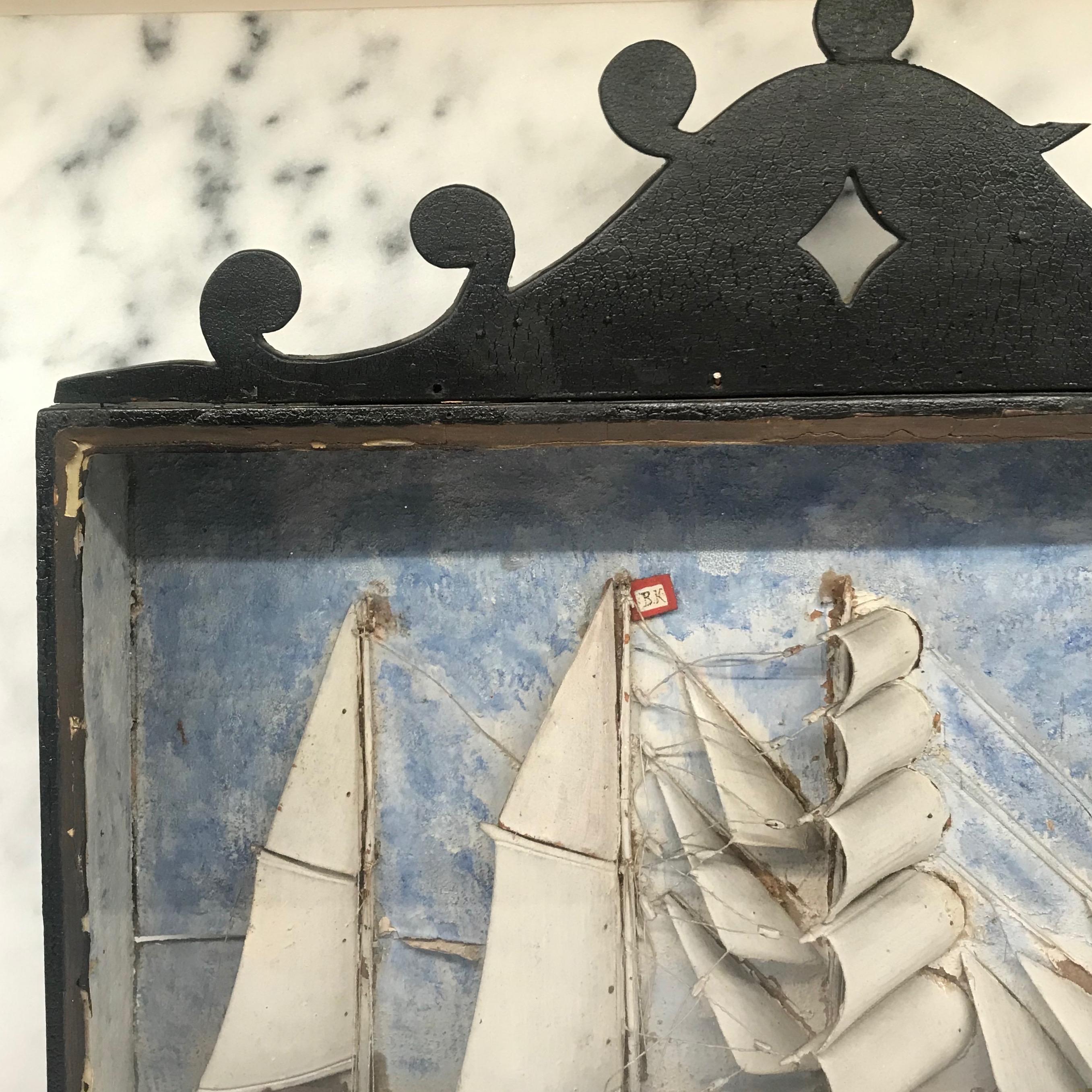 French 19th Century Diorama Shadow Box of Sailing Vessel