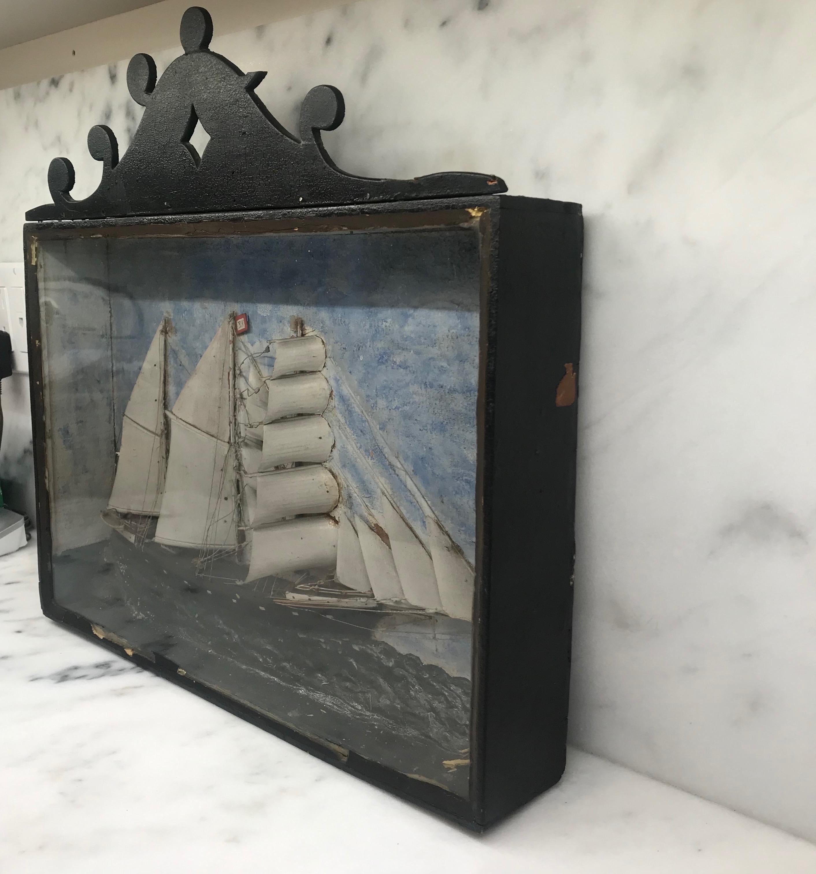19th Century Diorama Shadow Box of Sailing Vessel In Excellent Condition In Hopewell, NJ