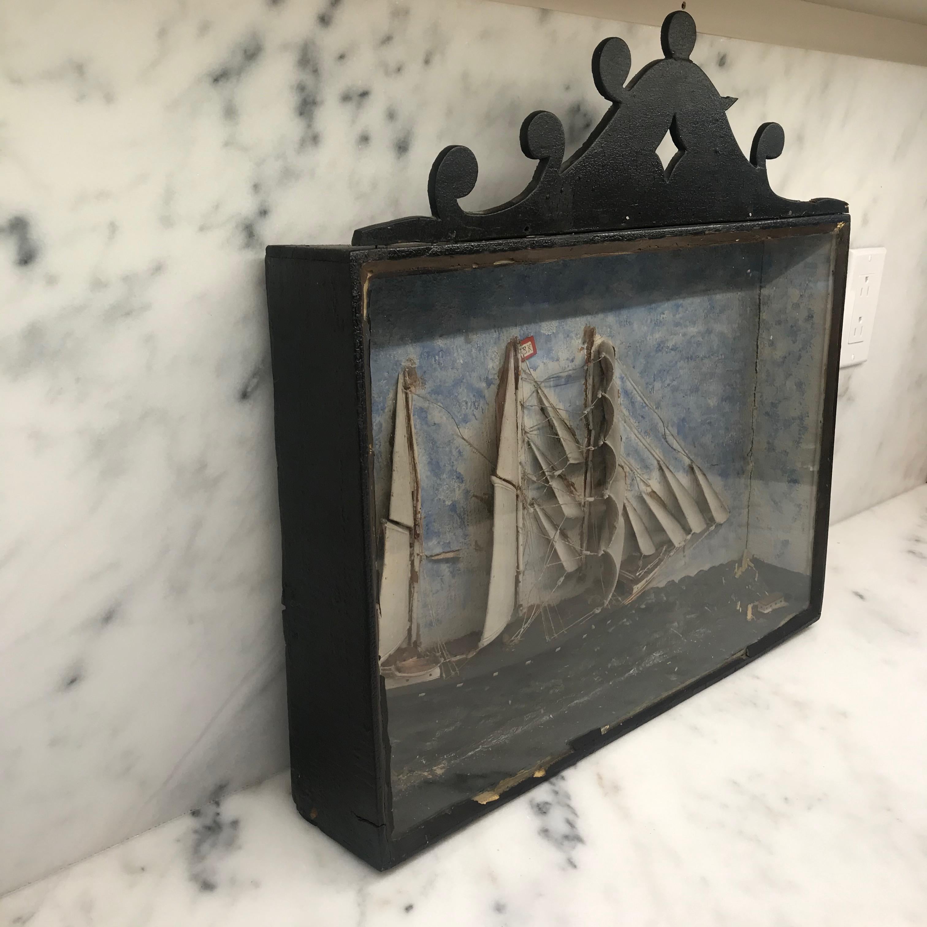19th Century Diorama Shadow Box of Sailing Vessel 1
