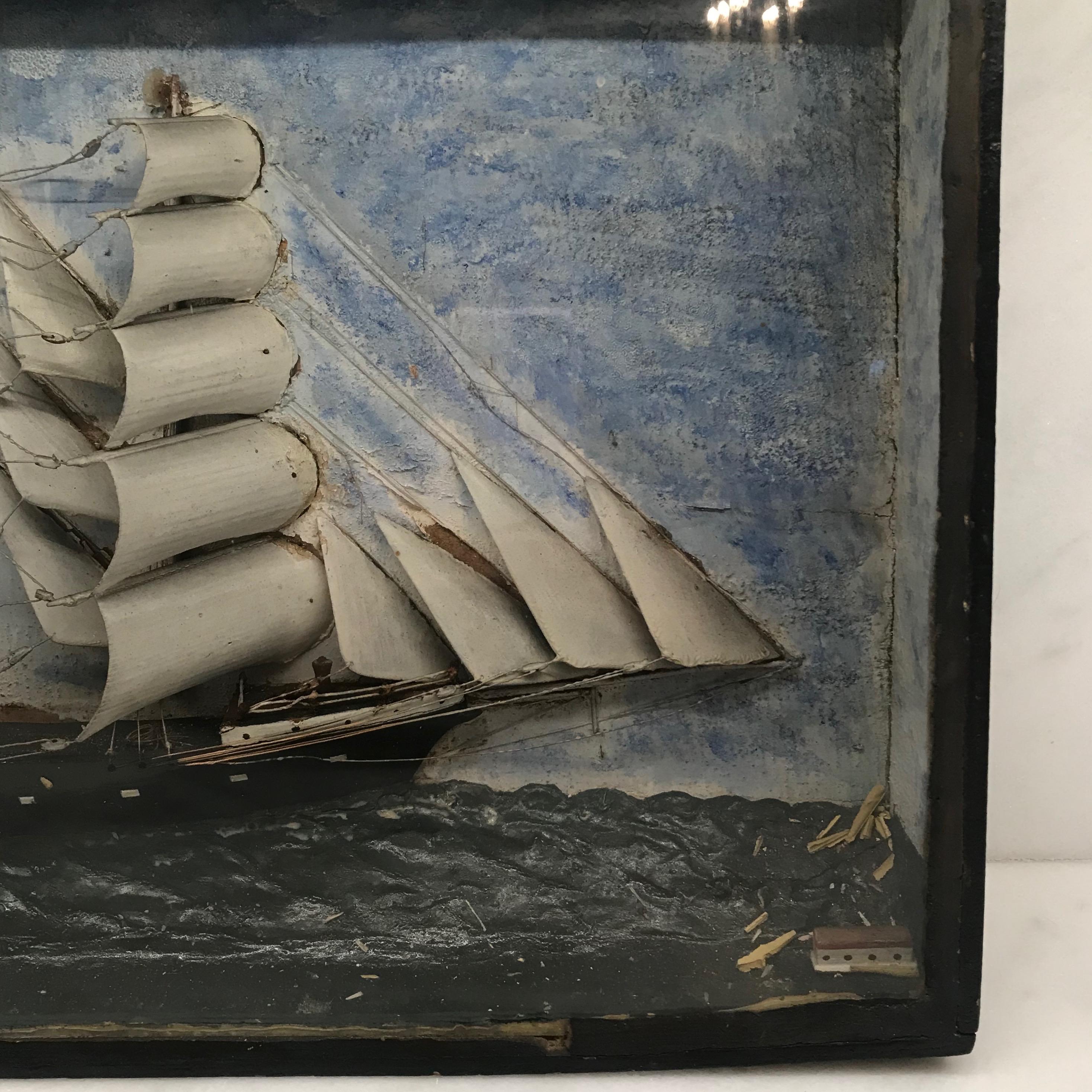 19th Century Diorama Shadow Box of Sailing Vessel 2