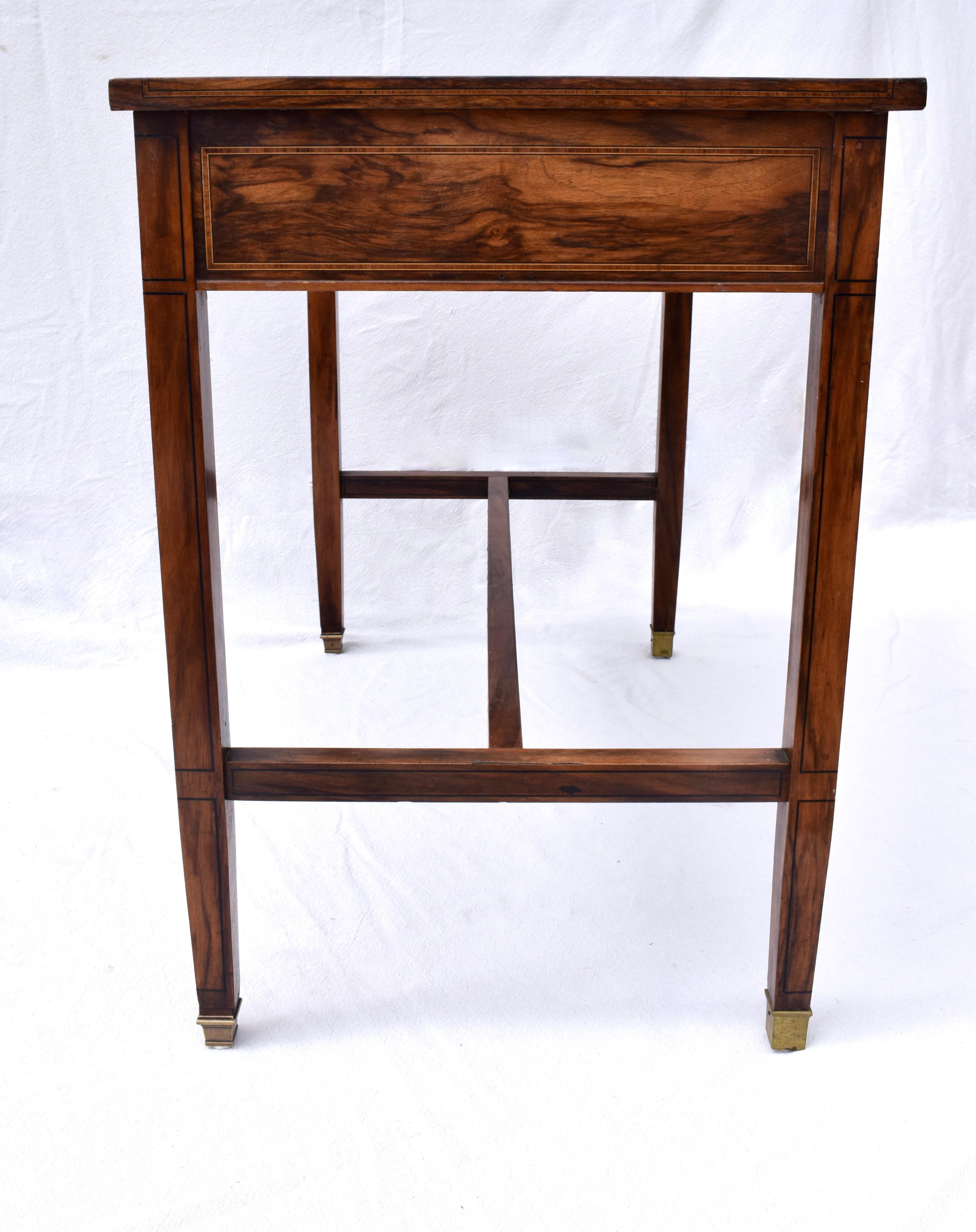 Brass 19th Century Directoire Influenced Book-Matched Rosewood Writing Table or Desk For Sale