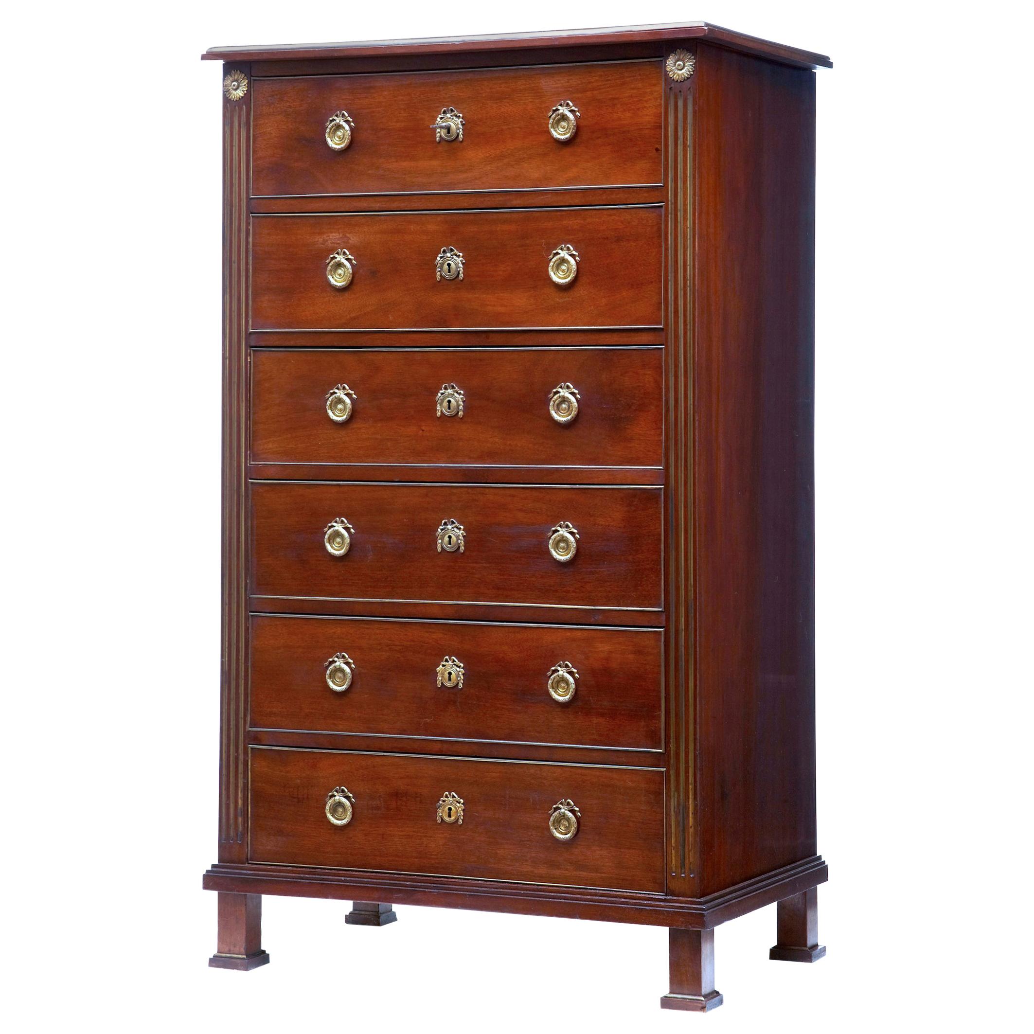 19th Century Directoire Influenced Mahogany Tall Chest of Drawers