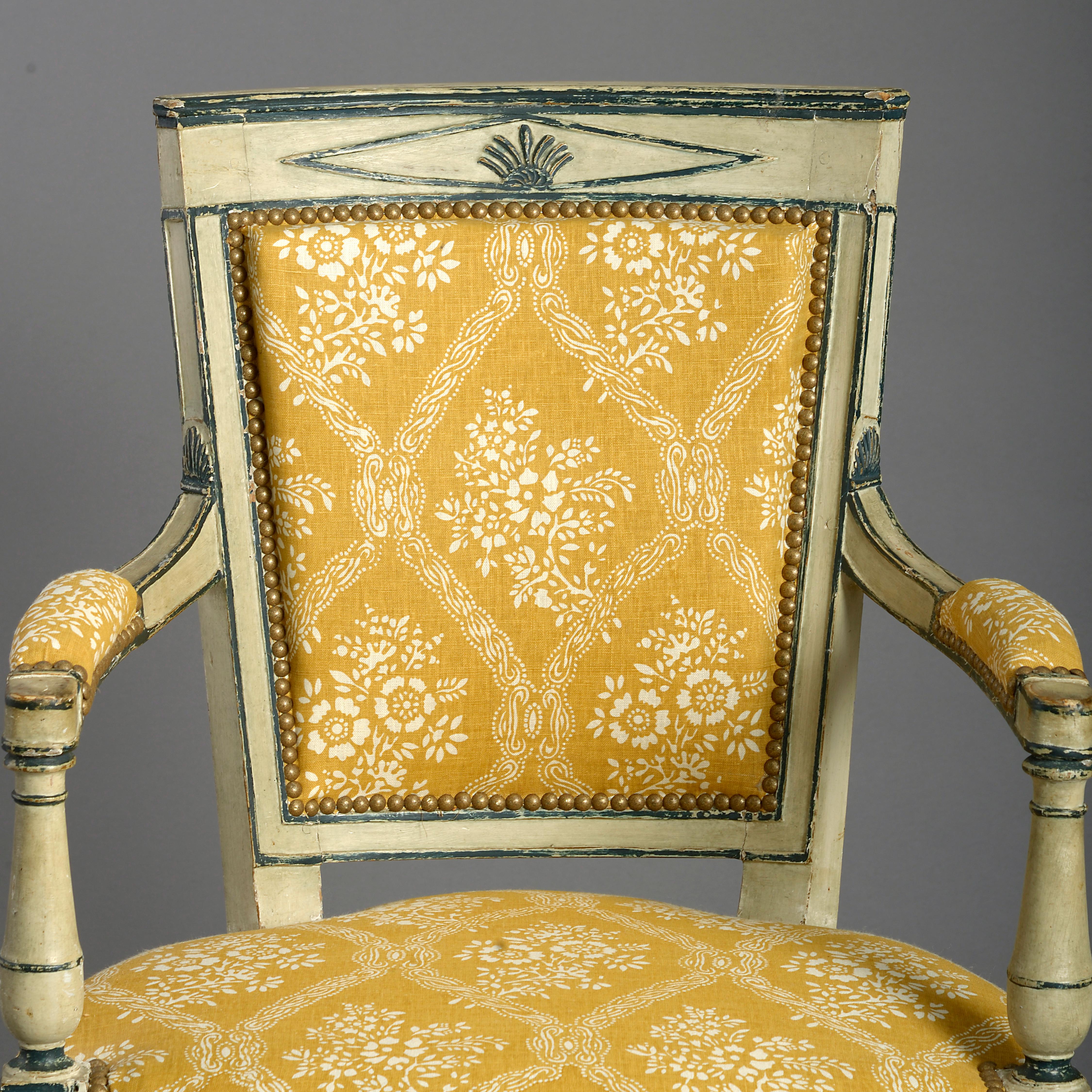 French 19th Century Directoire Style Painted Fauteuil Armchair