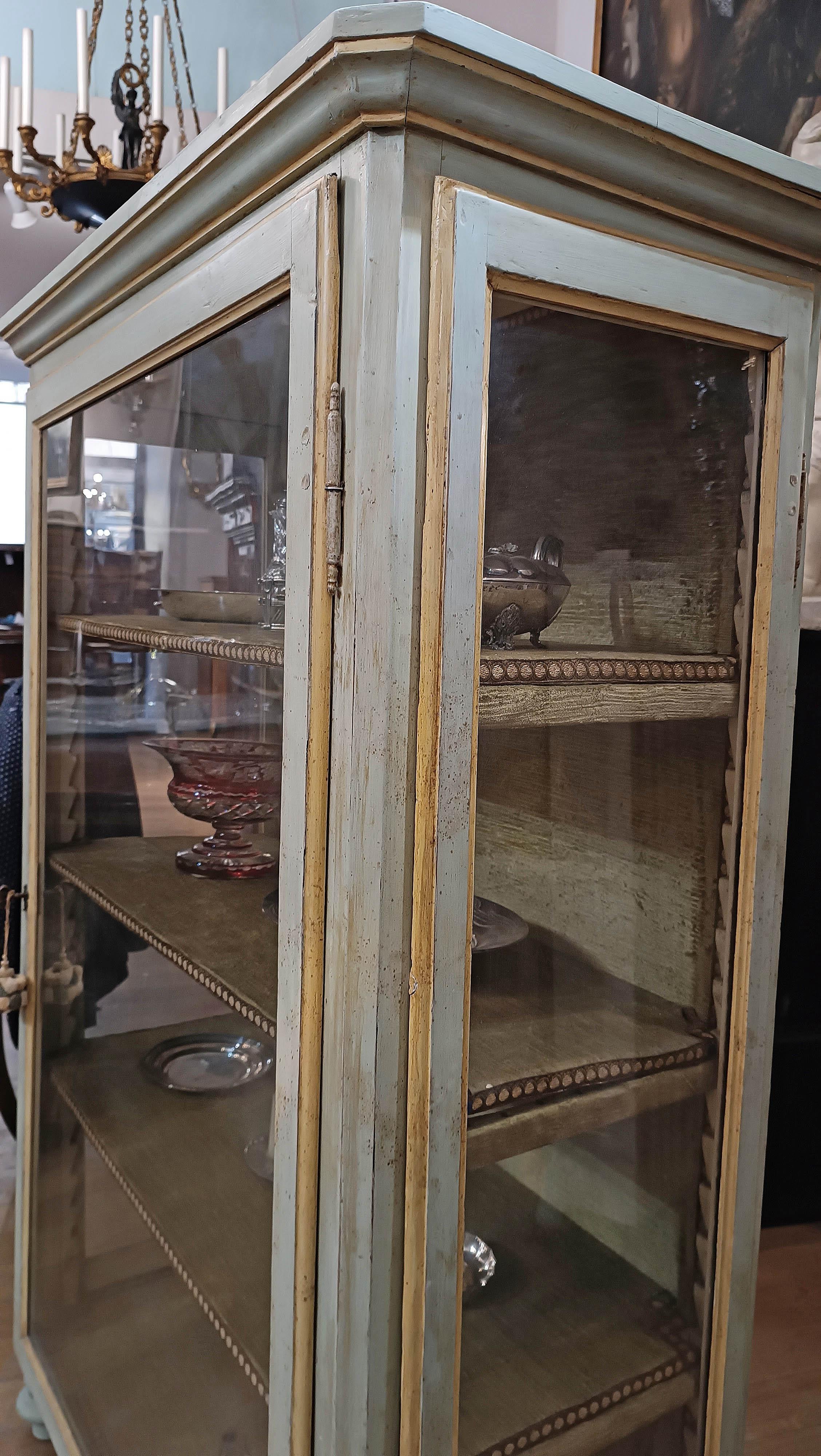  19th CENTURY DISPLAY CABINET IN PAINTED GREEN AND YELLOW POPLAR  For Sale 5