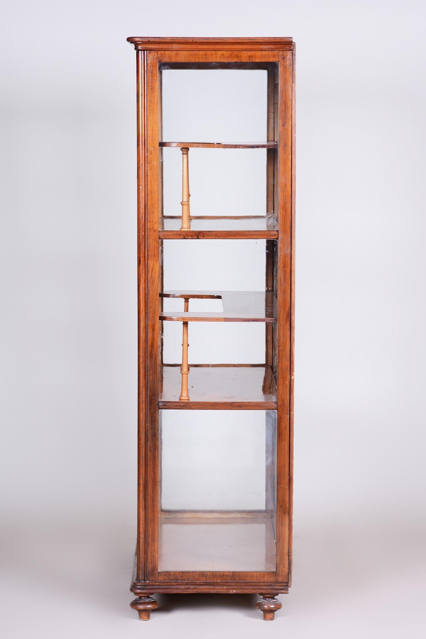 19th Century Display Cabinet Made in Bohemia, Fully Restored Walnut and Glass For Sale 5