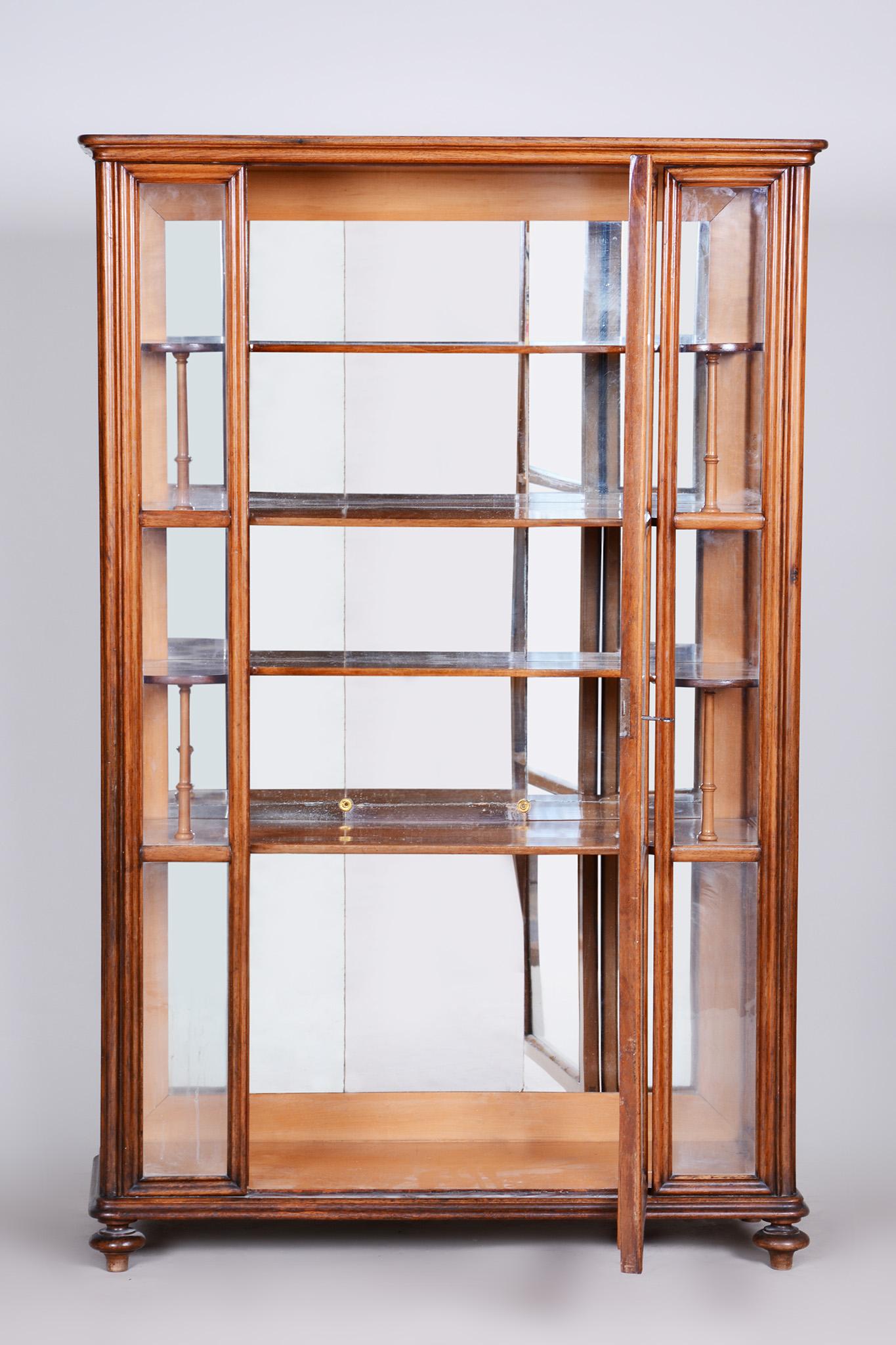 Wood 19th Century Display Cabinet Made in Bohemia, Fully Restored Walnut and Glass For Sale