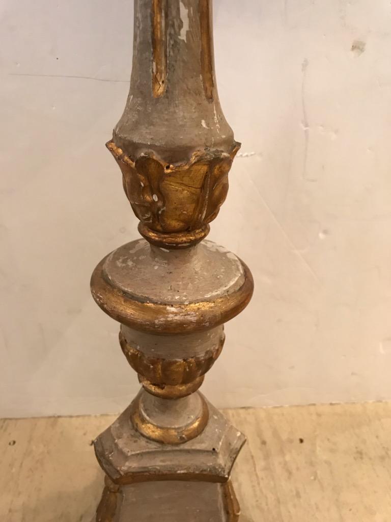 Italian 19th Century Distressed Taupe and Gold Venetian End Table Stand