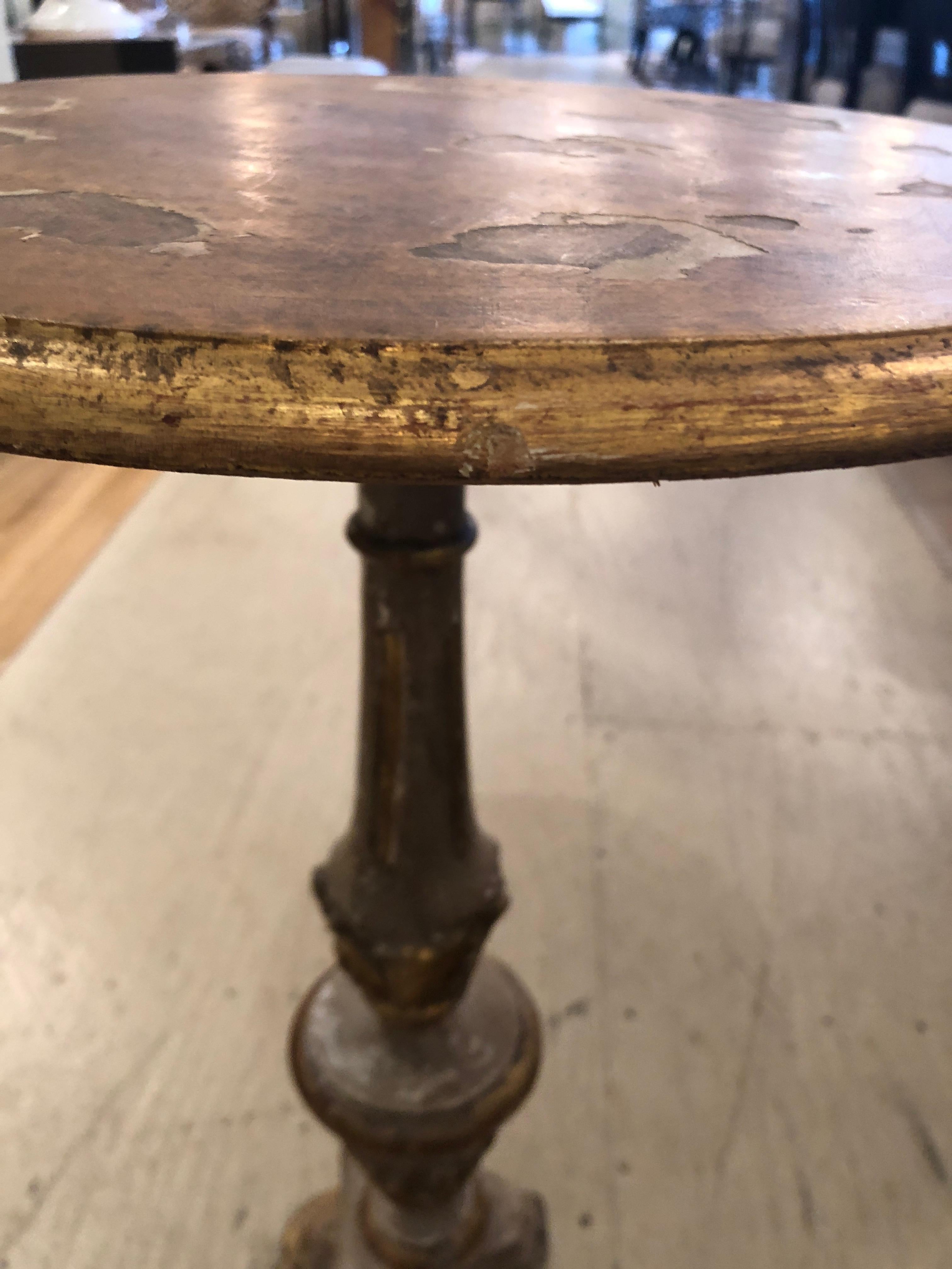 19th Century Distressed Taupe and Gold Venetian End Table Stand 3