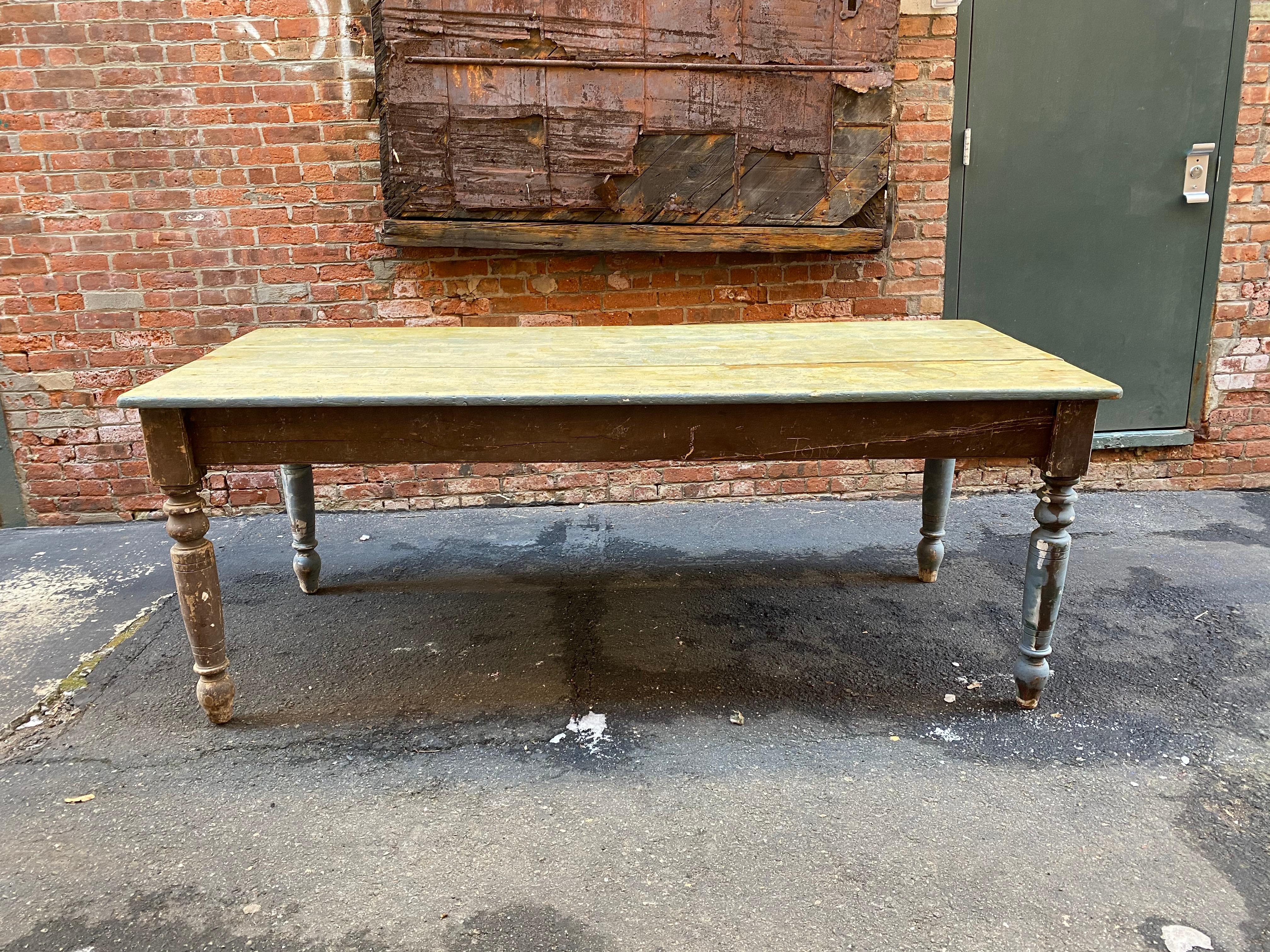 19th Century Distressed Farm Table In Distressed Condition In Garnerville, NY