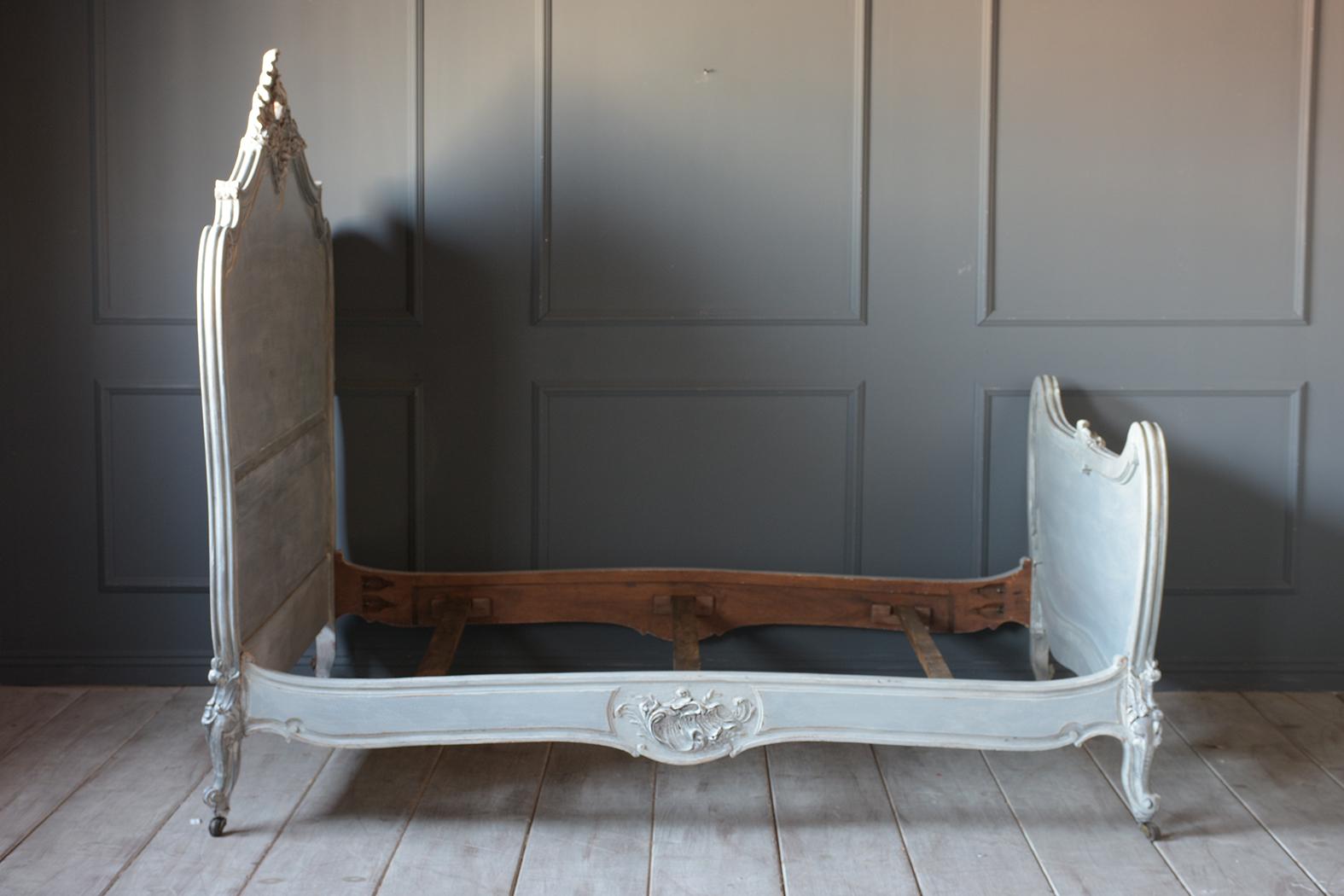 19th Century Distressed Finish Louis XV Style Bed Frame 1