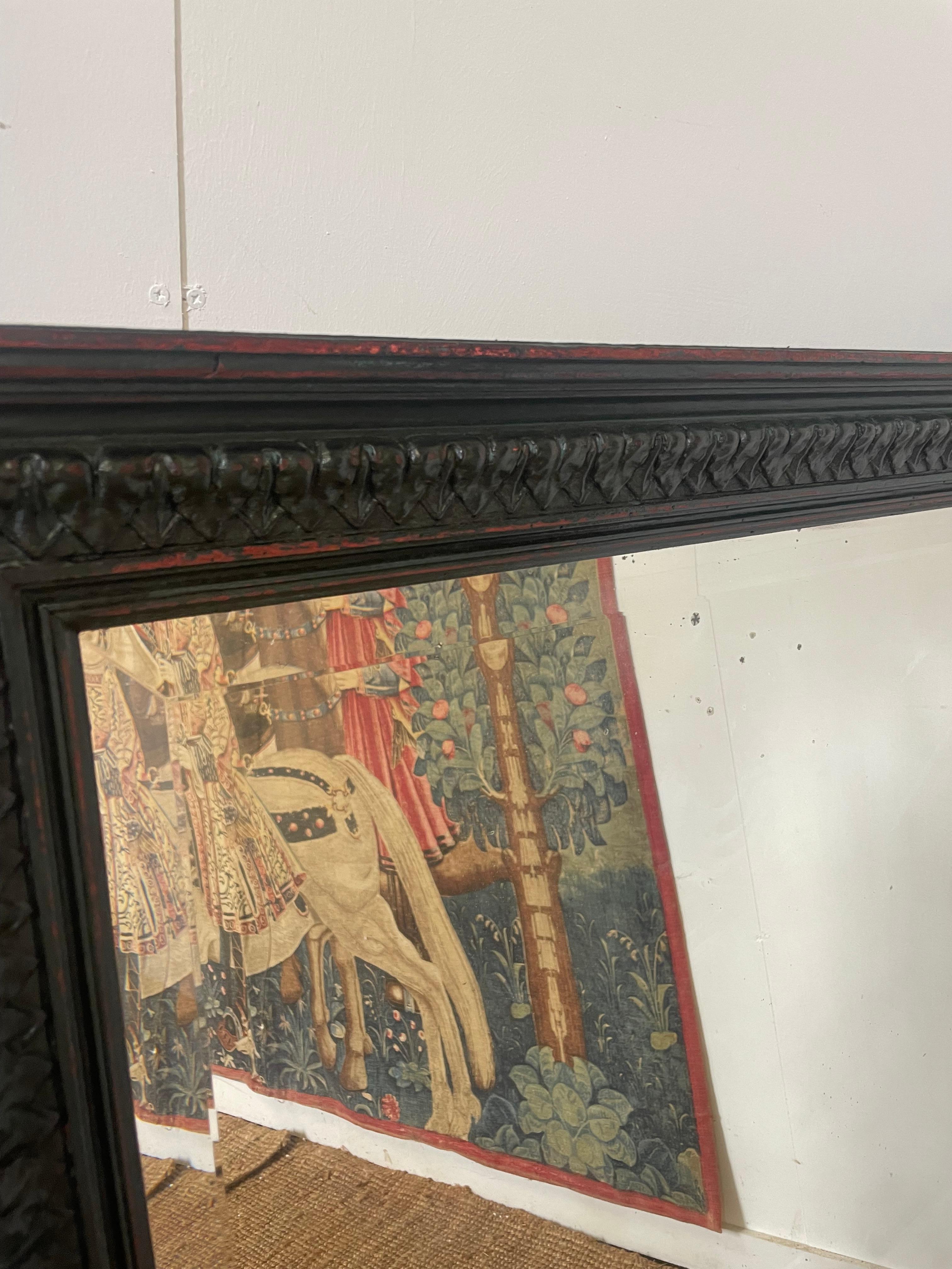 Peint à la main Grand miroir mural du 19e siècle, peint en relief en vente