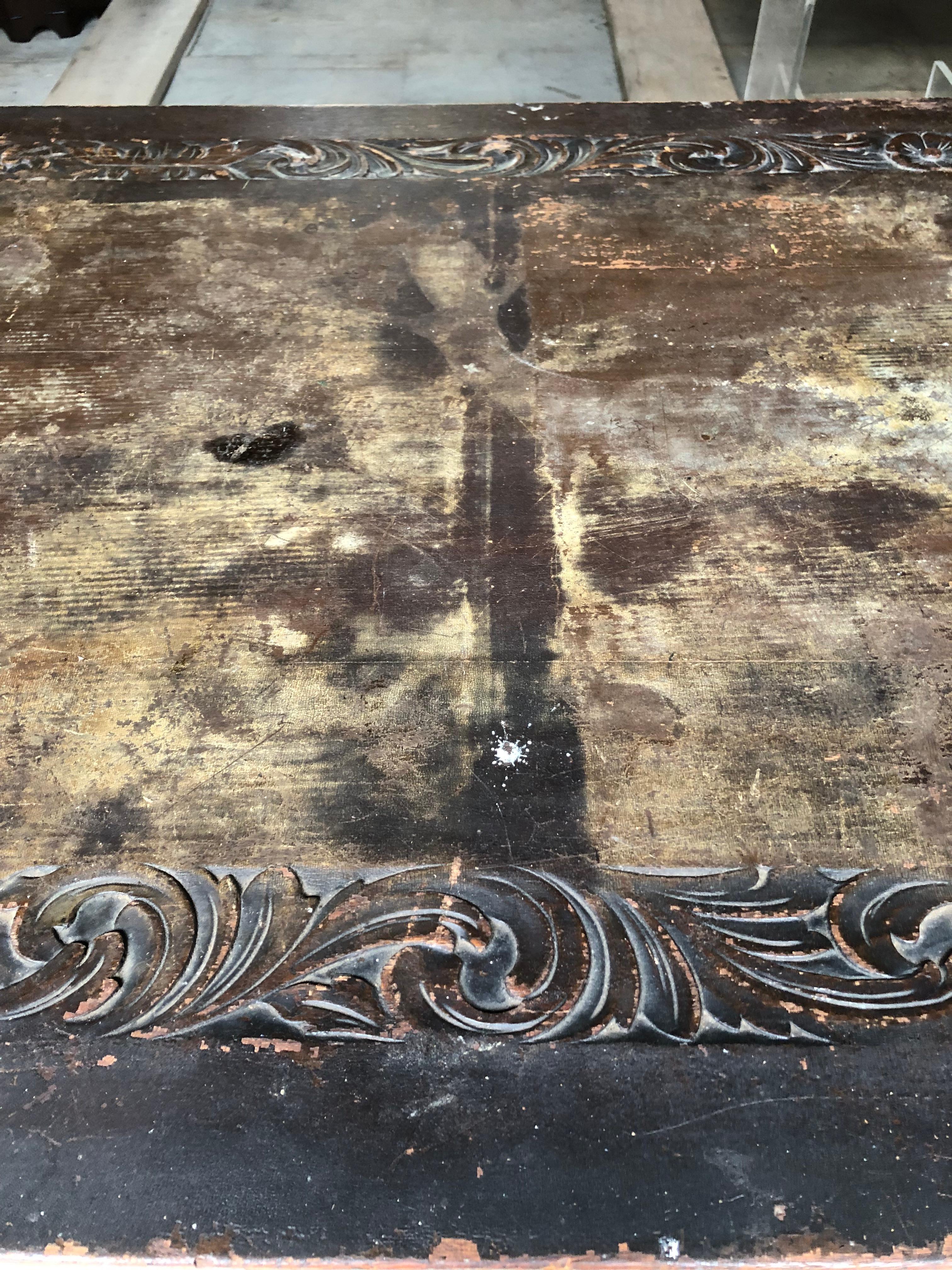 19th Century Distressed Spanish Carved Wood Dining Table or Writing Desk 8