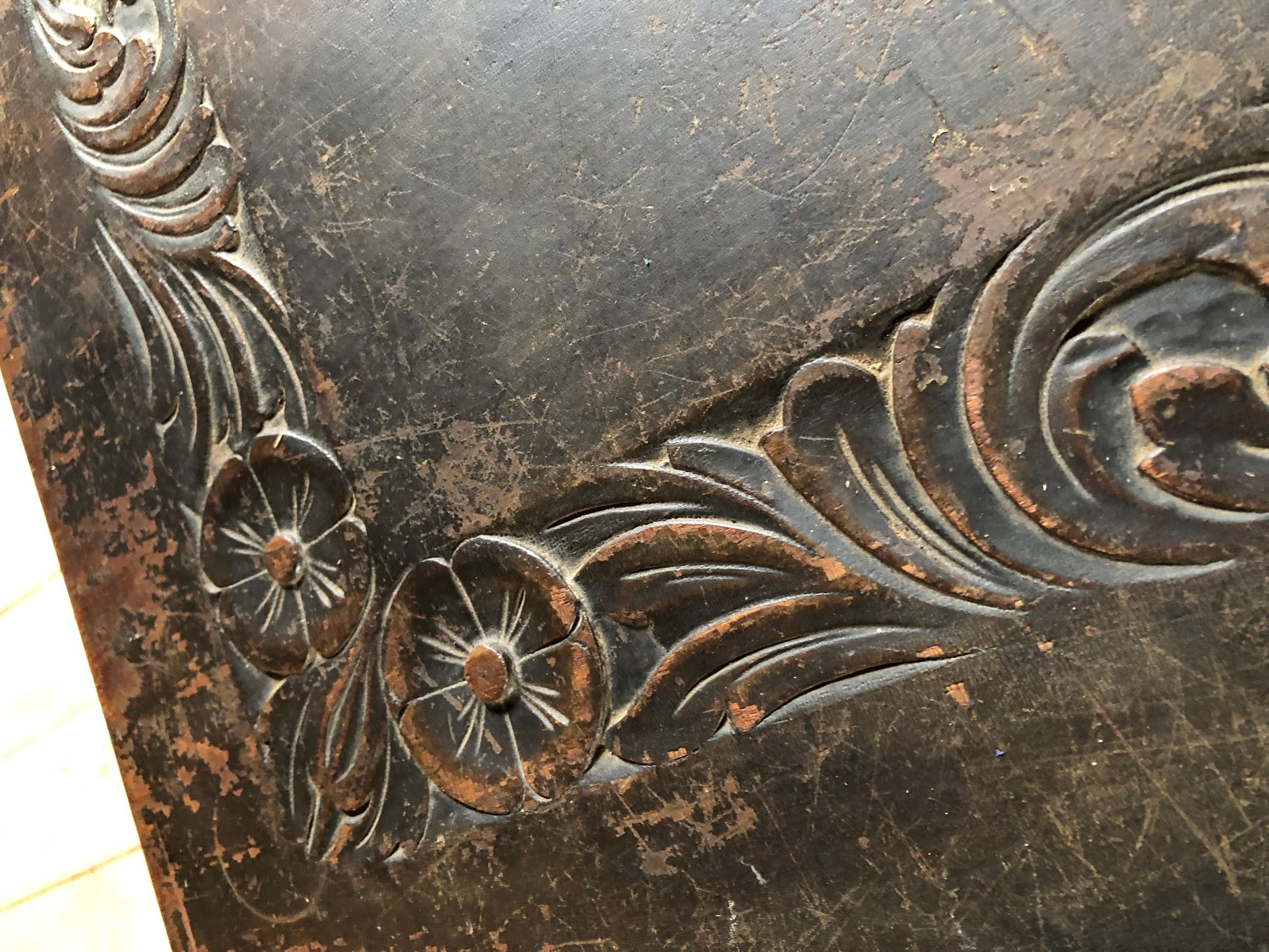 19th Century Distressed Spanish Carved Wood Dining Table or Writing Desk 1