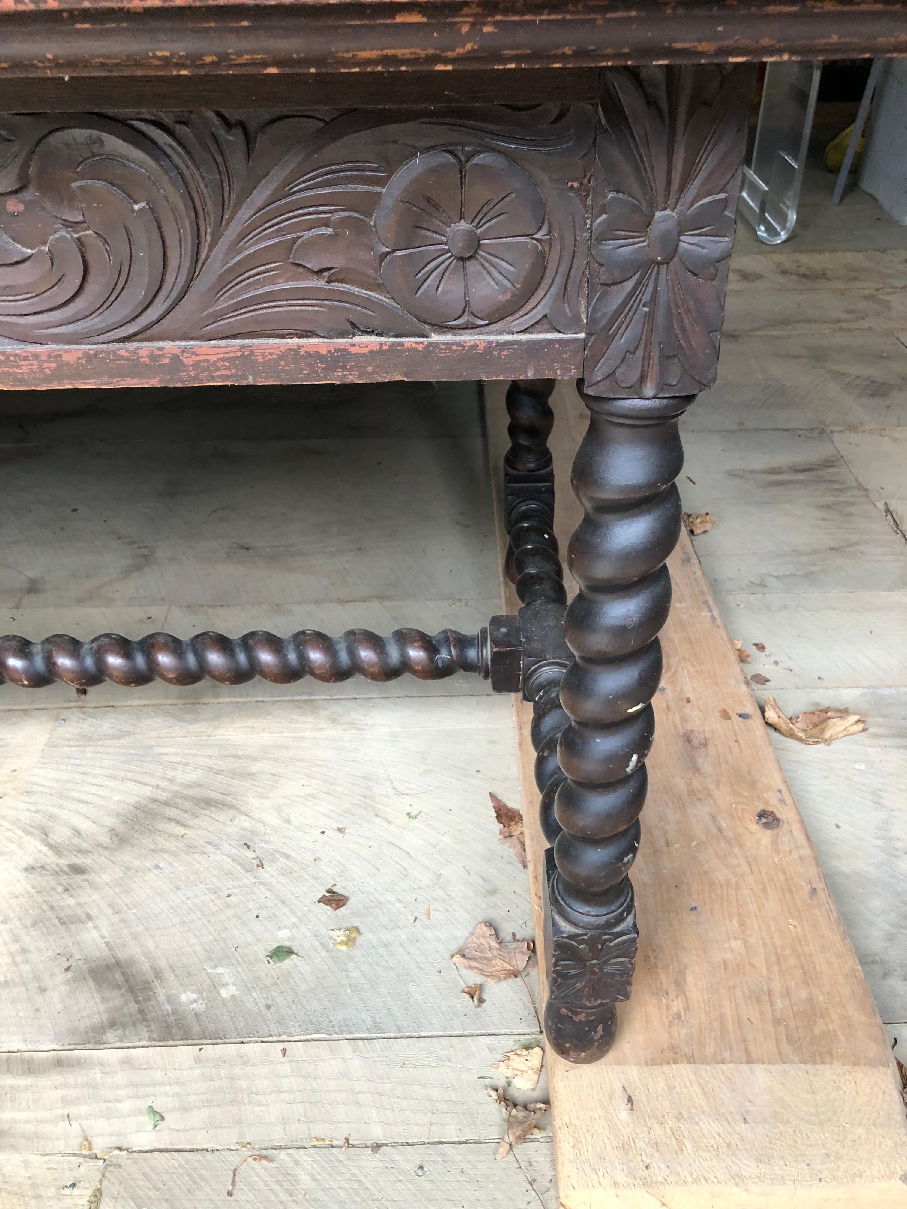 19th Century Distressed Spanish Carved Wood Dining Table or Writing Desk 2