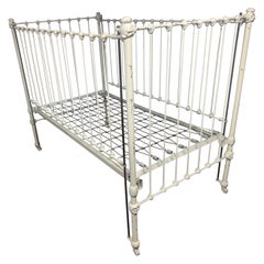 19th Century Distressed white Iron "Stick & Ball Baby Crib / daybed / bench