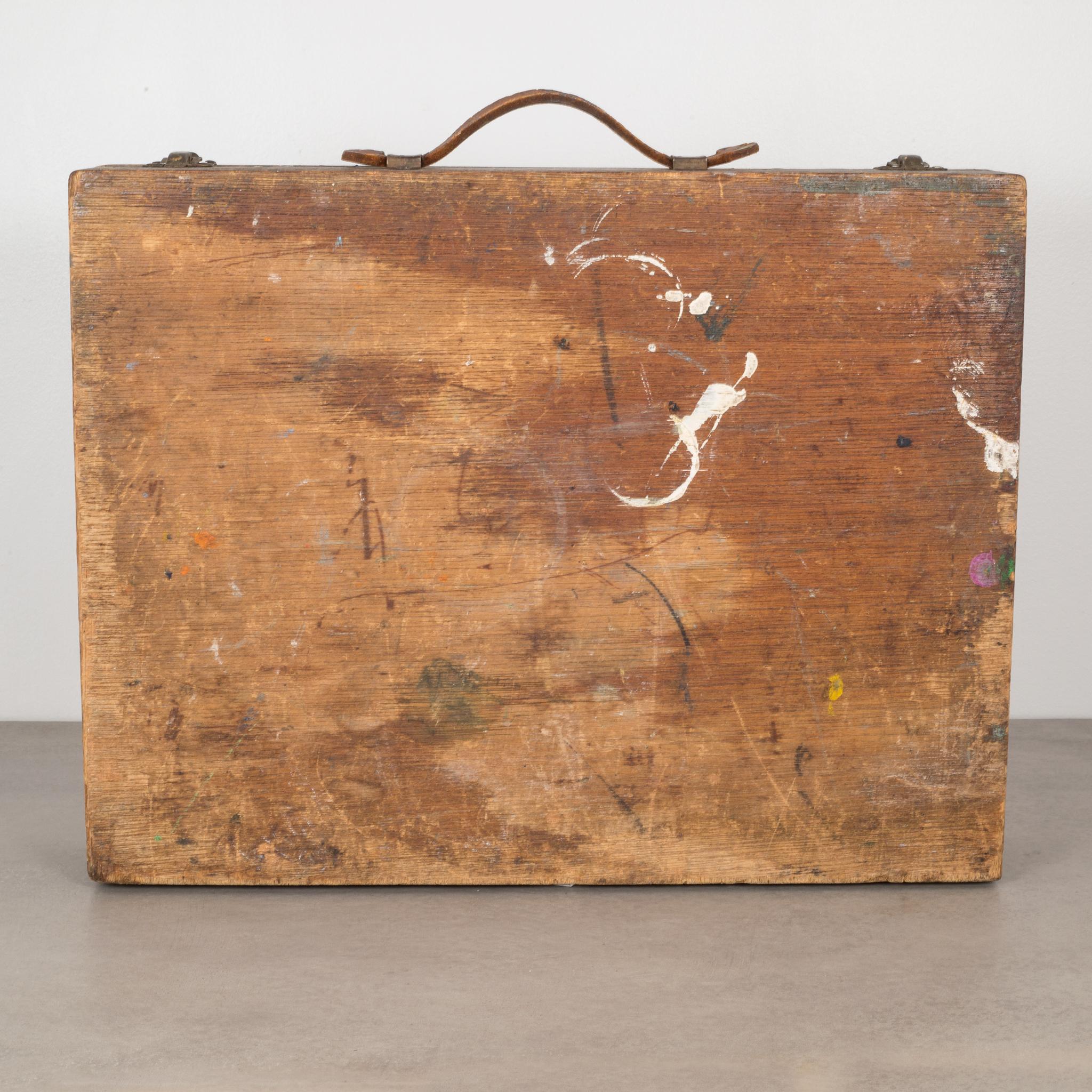 Painted 19th Century Distressed Wooden Artist's Paint Box, circa 1890