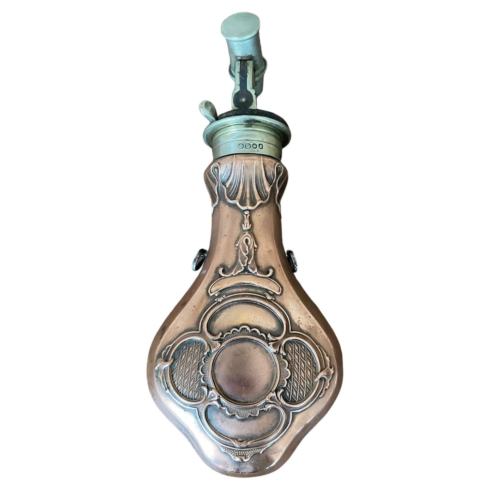 19th Century Dixon & Sons Copper and Brass Powder Flask For Sale