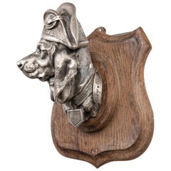 Antique 19th Century Dog in Napoleon Hat on Wooden Plaque