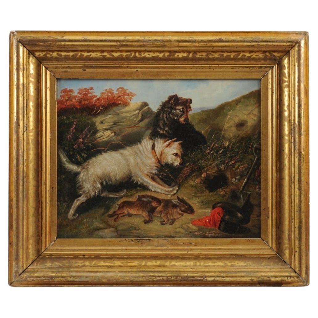 19th Century Dog Painting Oil on Canvas Armfield Style
