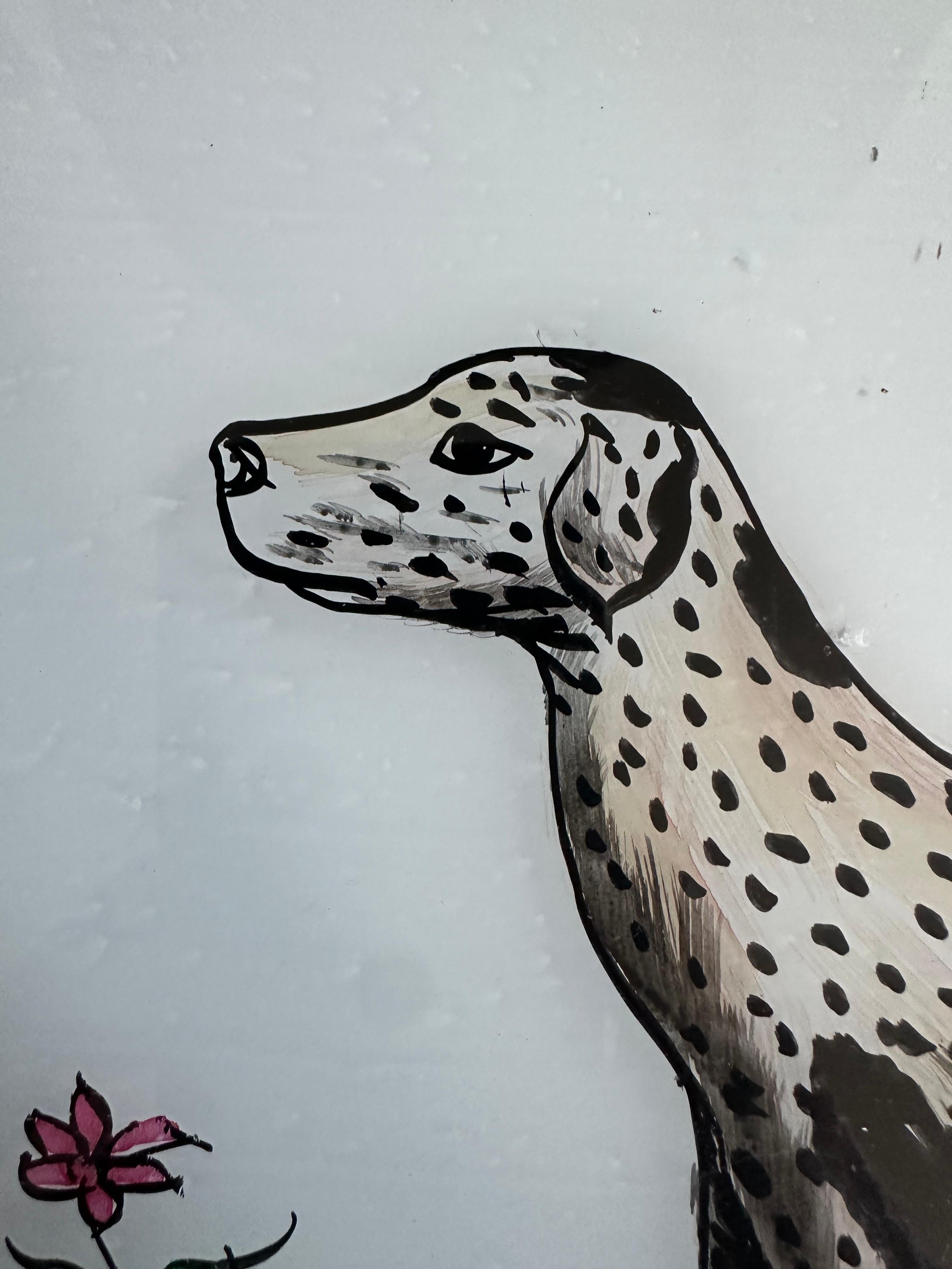 Ce charmant portrait de chien du XIXe siècle capture magnifiquement la personnalité et l'esprit de son sujet canin avec des détails remarquables. Le pinceau habile de l'artiste met en valeur les yeux expressifs du chien, sa fourrure texturée et sa