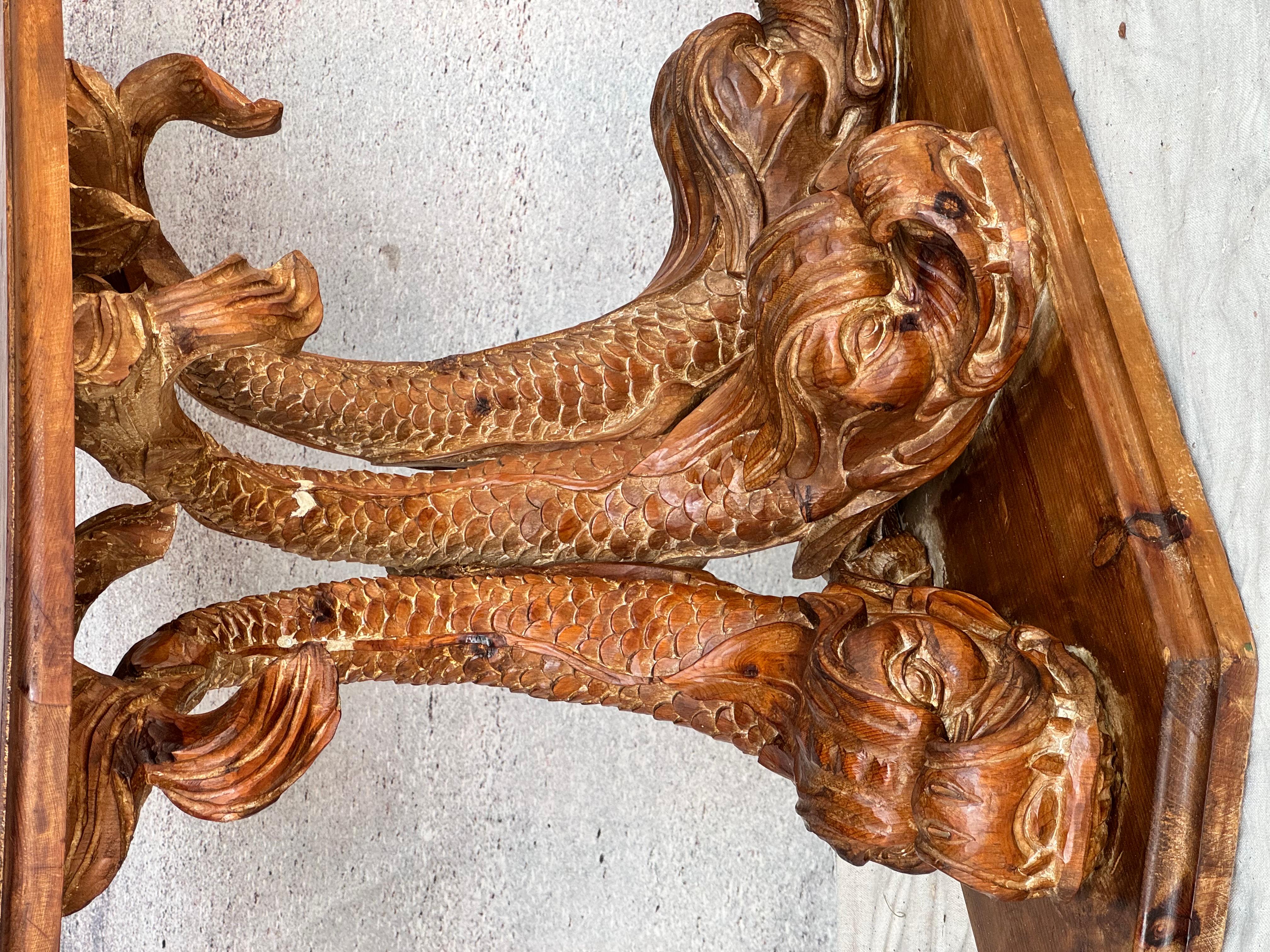 19th Century Dolphin Form Carved Pine Console Table 4