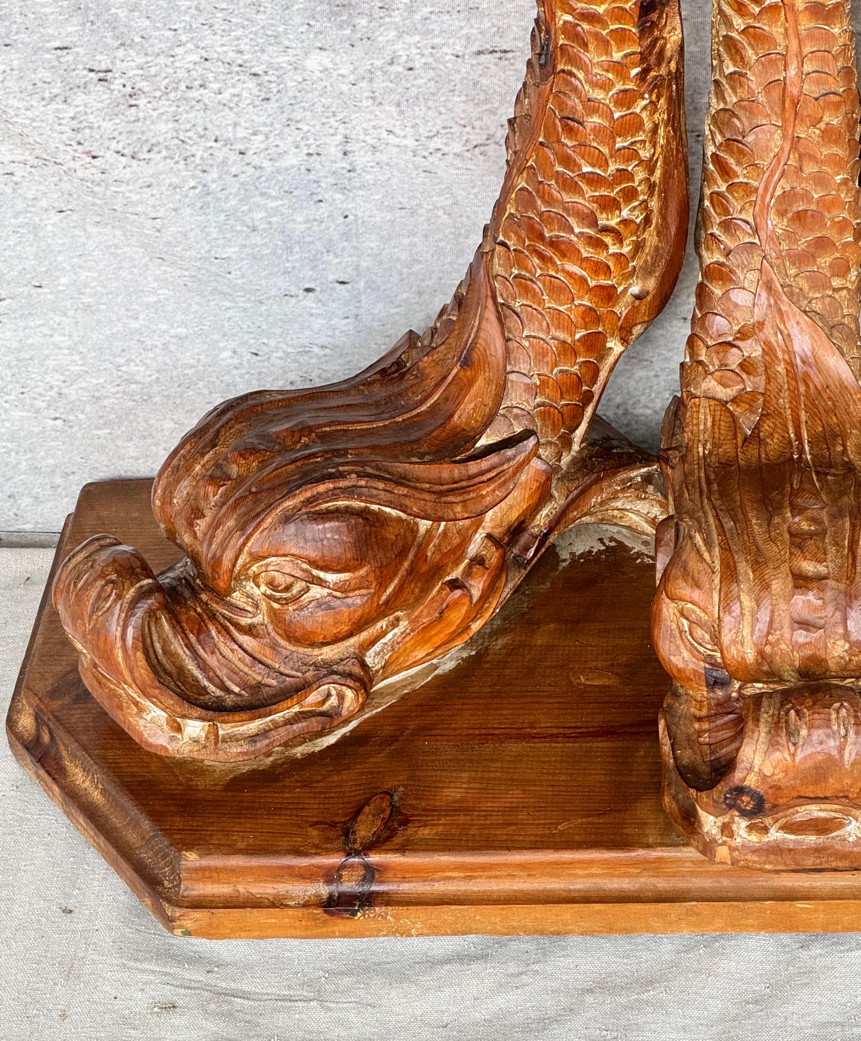 19th Century Dolphin Form Carved Pine Console Table In Good Condition In Bradenton, FL