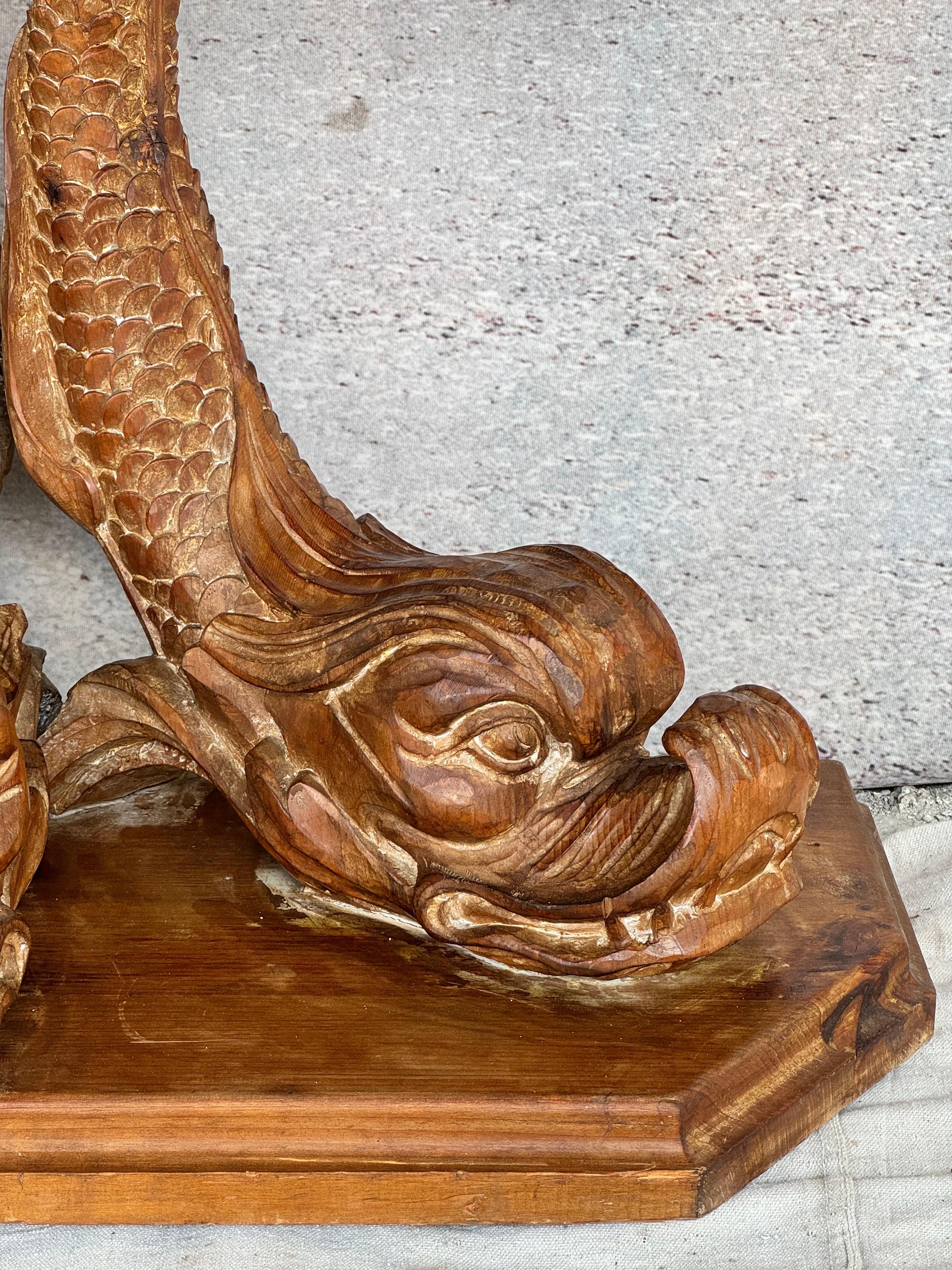 20th Century 19th Century Dolphin Form Carved Pine Console Table