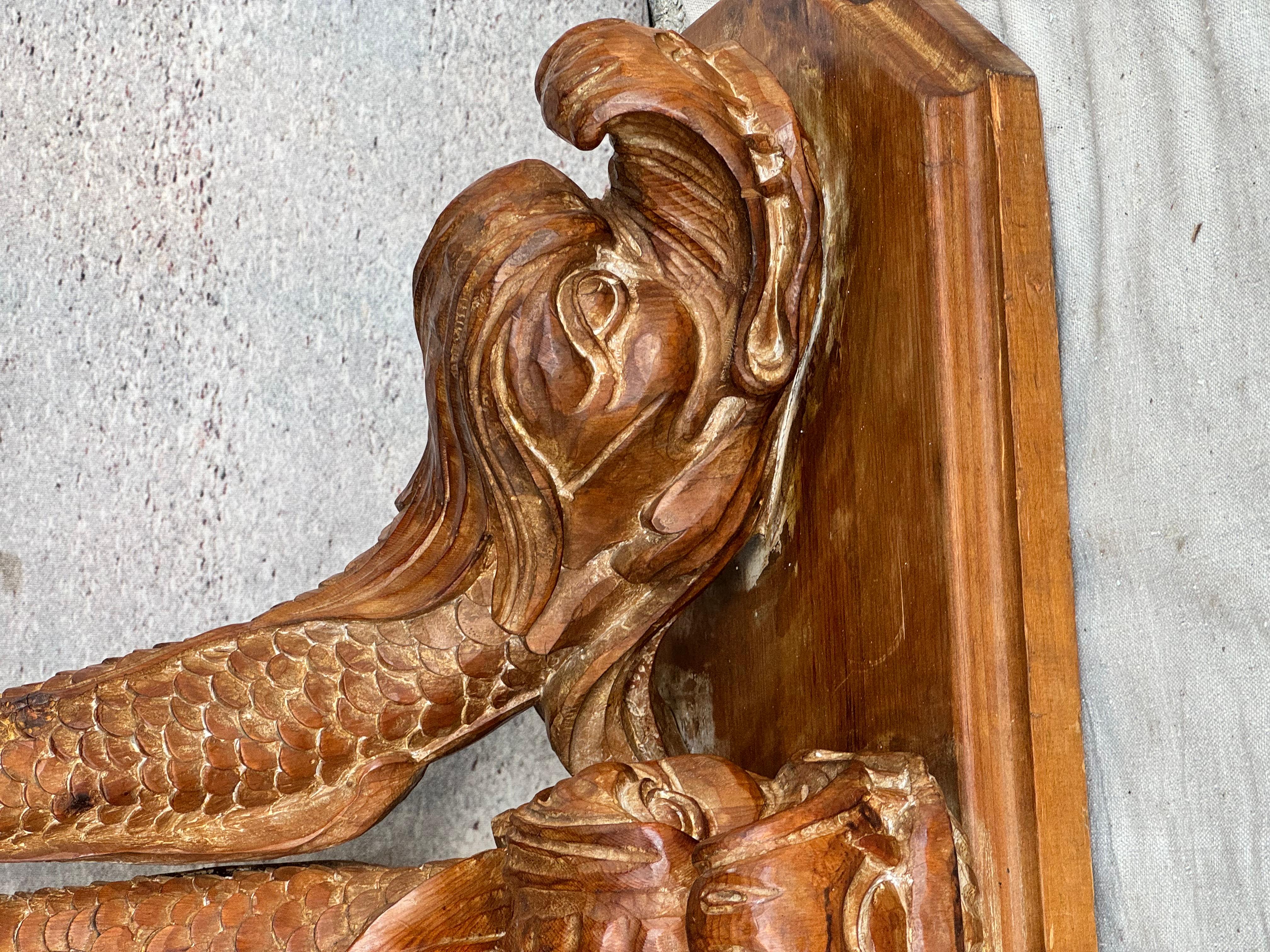 19th Century Dolphin Form Carved Pine Console Table 1