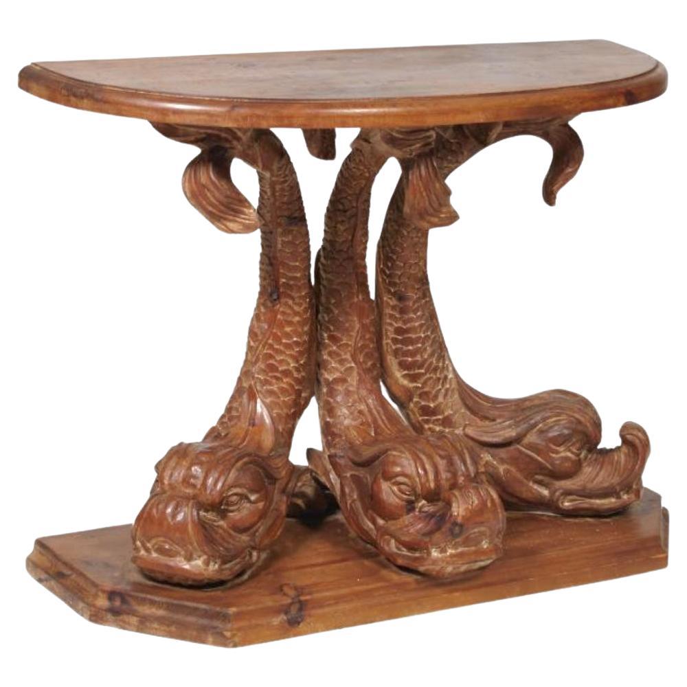 19th Century Dolphin Form Carved Pine Console Table