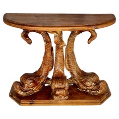 19th Century Dolphin Form Carved Pine Console Table
