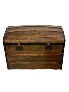 Antique Dome Top Trunk, Handcrafted Pine & Iron, France, Circa 1880