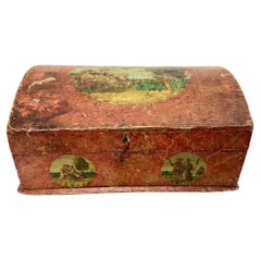 19th Century Domed Painted Decoupage Wooden Box
