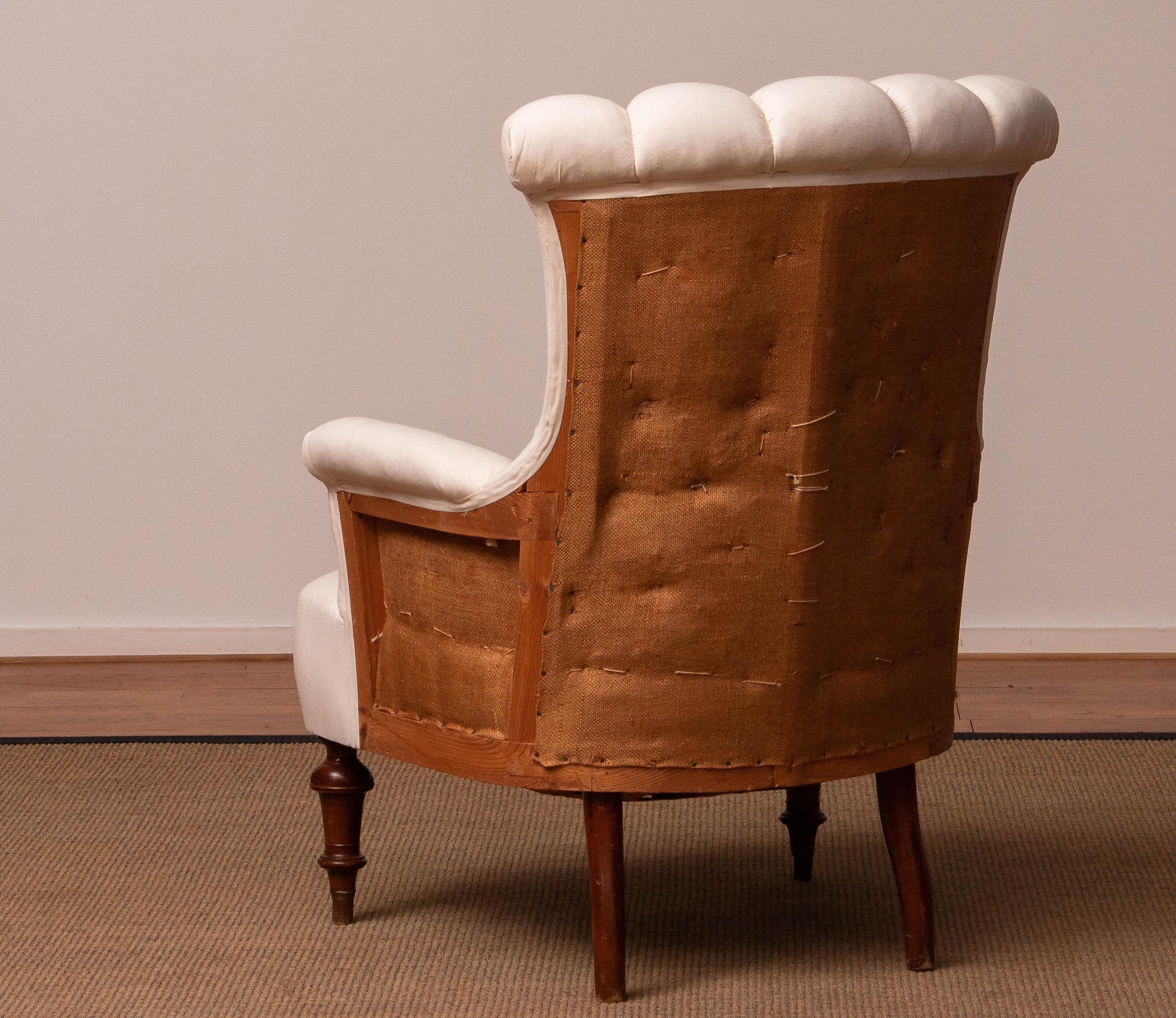 19th Century Domestic Cotton Victorian 'Deconstructed' Tufted Scroll-Back Chair For Sale 5