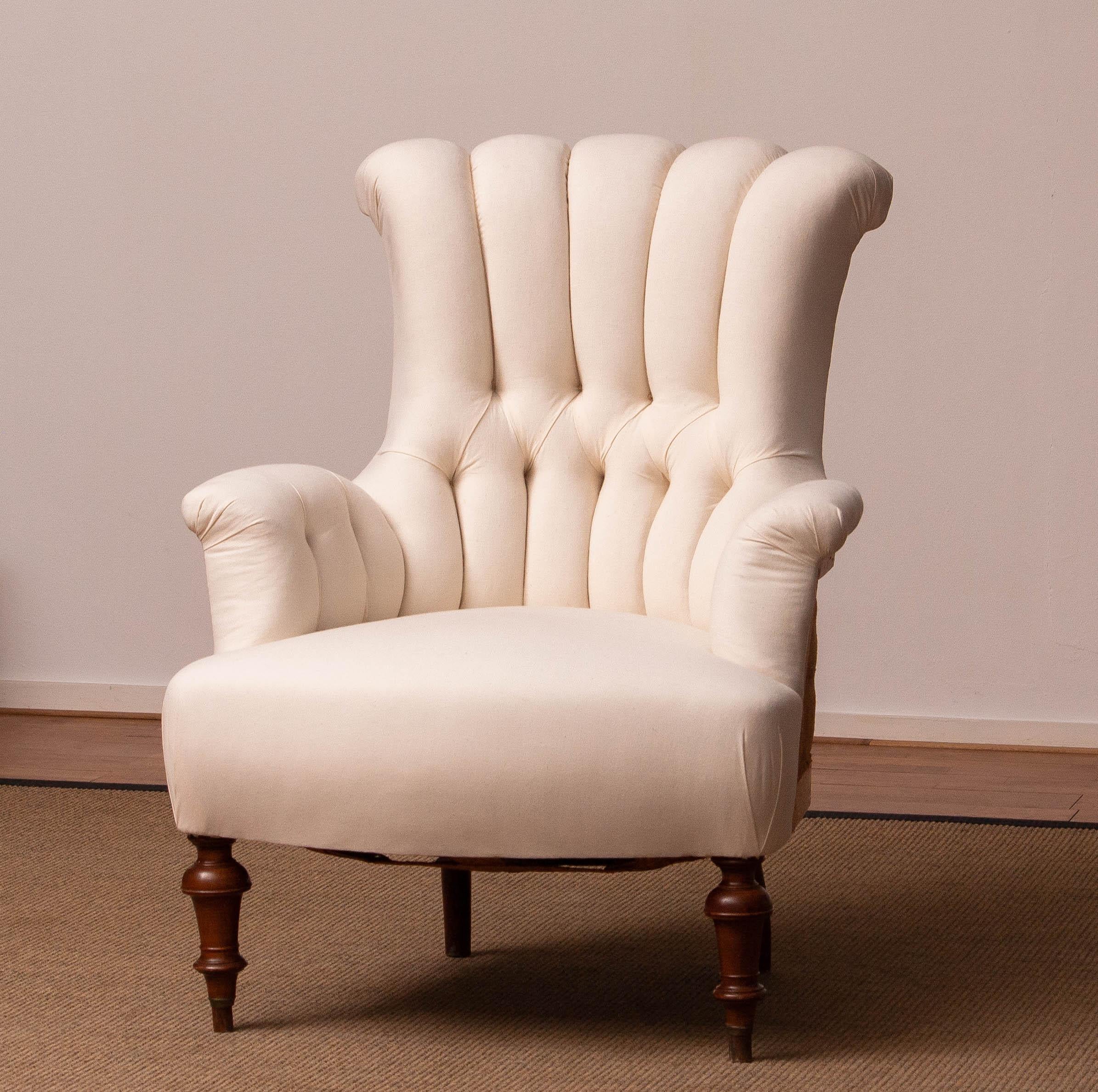 19th Century Domestic Cotton Victorian 'Deconstructed' Tufted Scroll-Back Chair For Sale 8