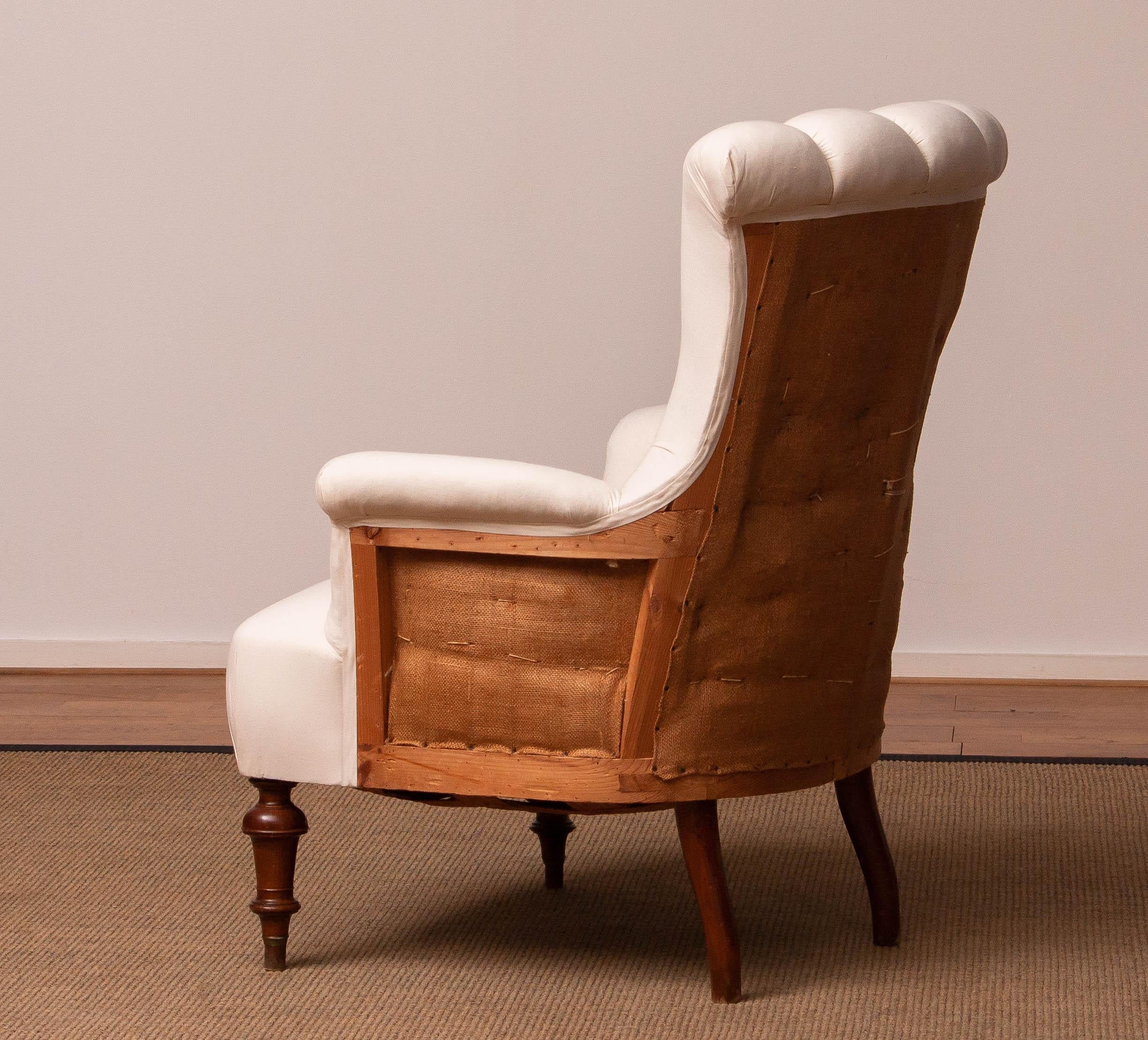19th Century Domestic Cotton Victorian 'Deconstructed' Tufted Scroll-Back Chair For Sale 3