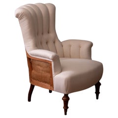 19th Century Domestic Cotton Victorian 'Deconstructed' Tufted Scroll-Back Chair