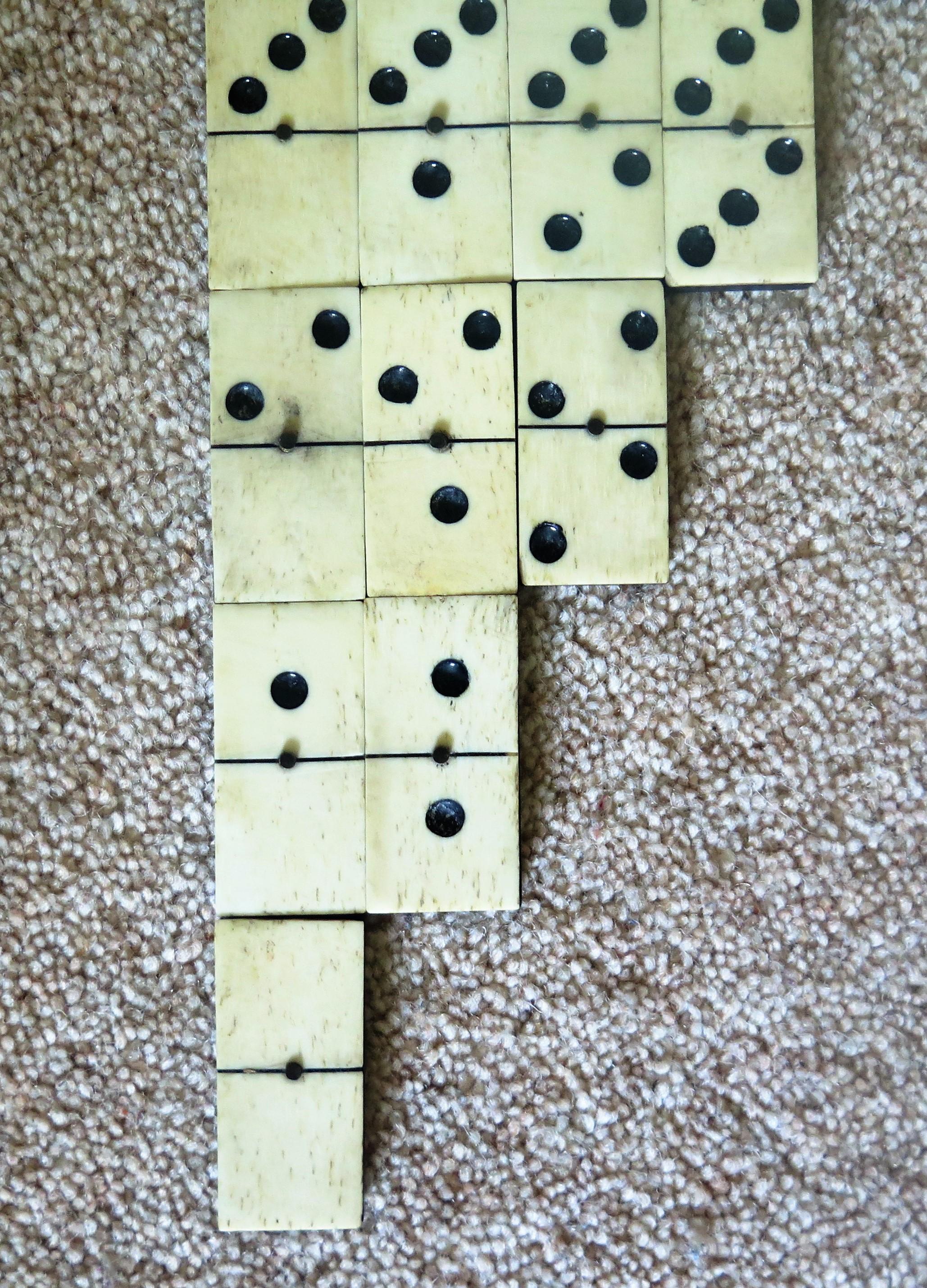 19th Century Dominoe Game 55 Piece Complete Set Double 9 Bovine Bone Spinners 4