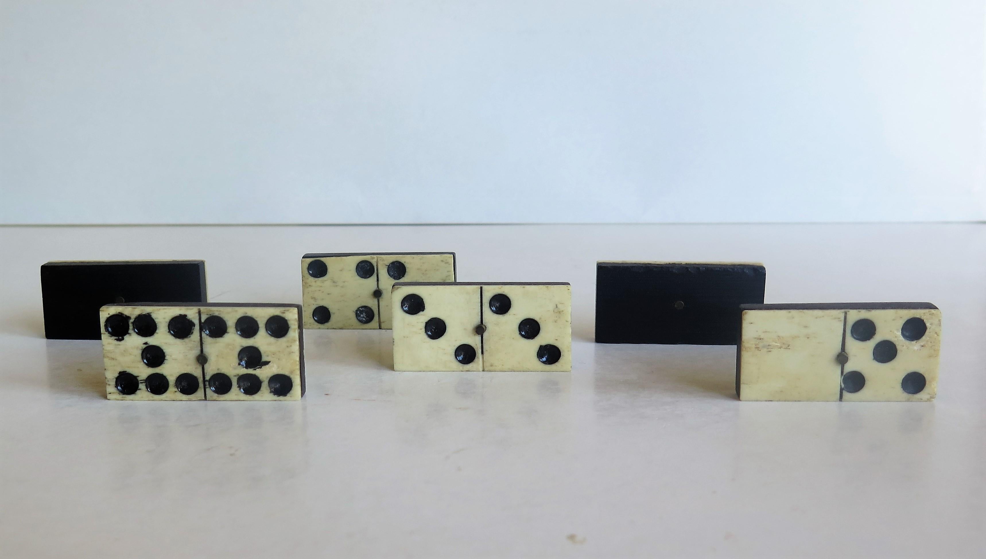 19th Century Dominoe Game 55 Piece Complete Set Double 9 Bovine Bone Spinners 5