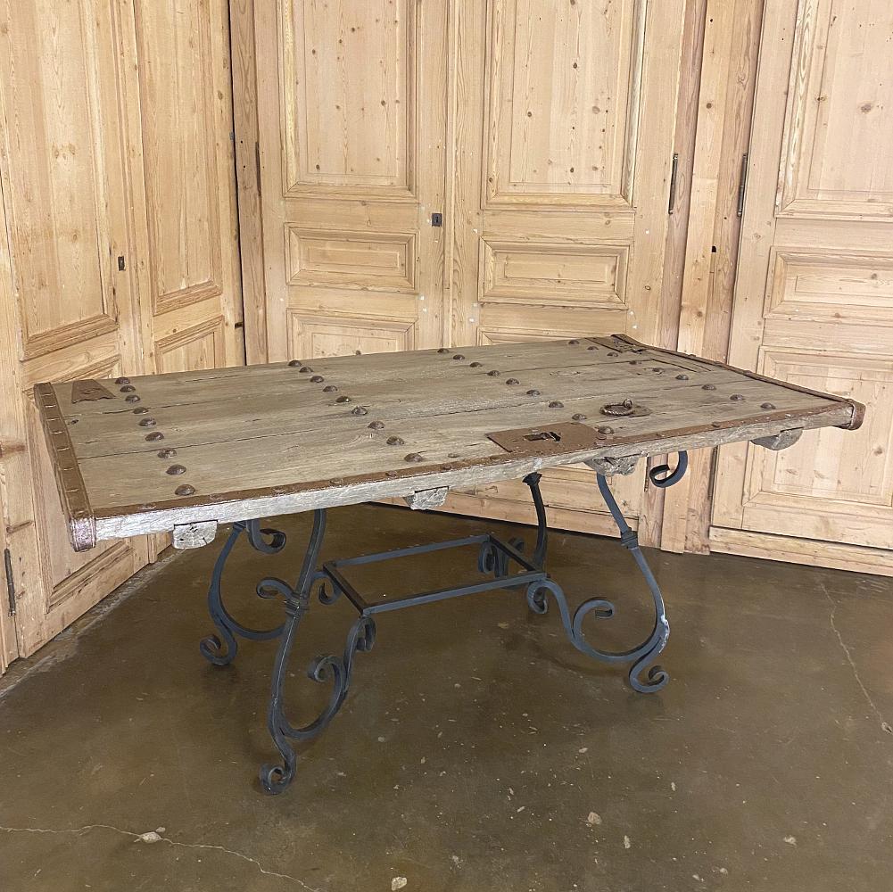 Rustic 19th Century Door Converted to Wrought Iron Dining Table For Sale