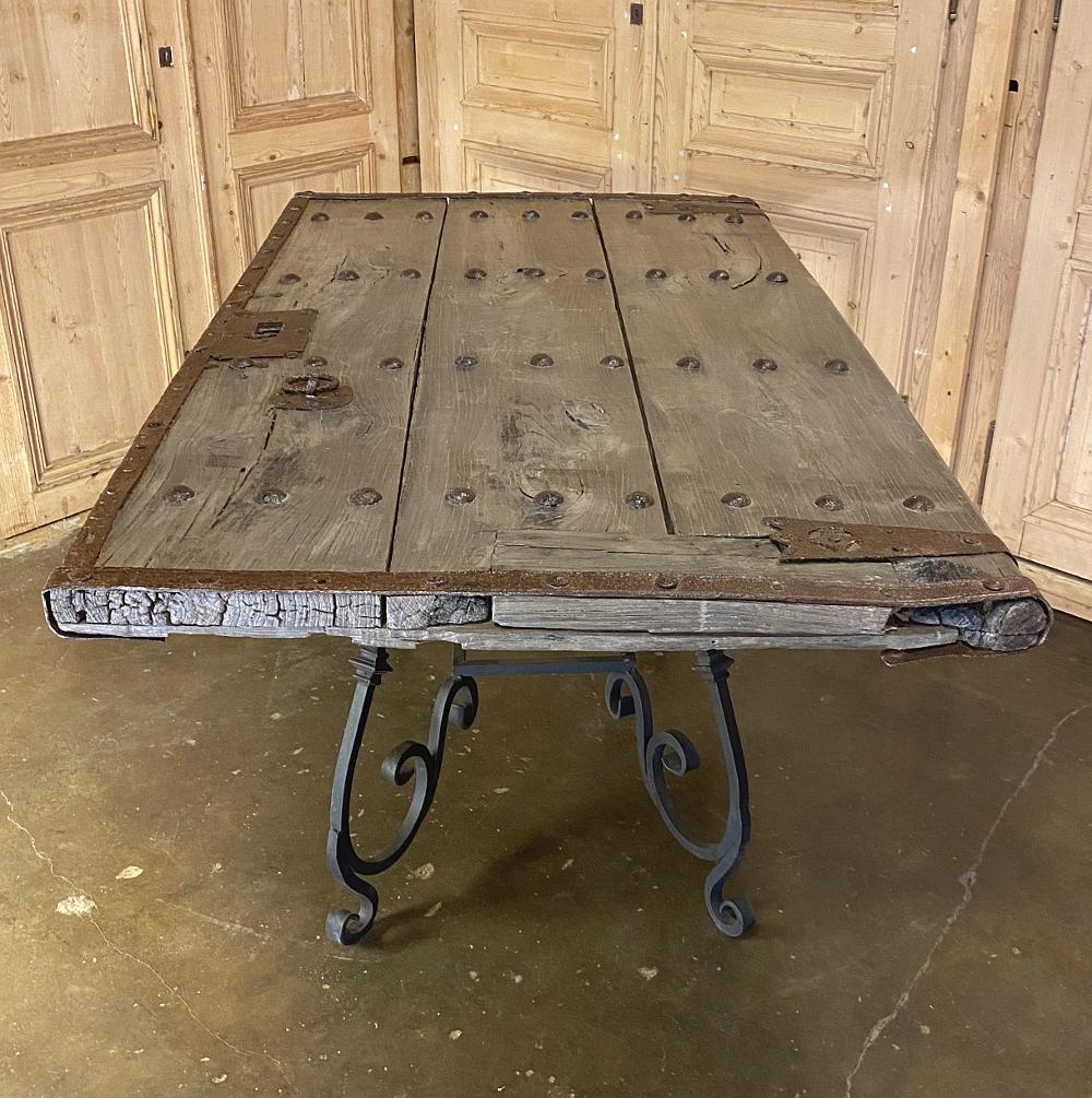 Hand-Crafted 19th Century Door Converted to Wrought Iron Dining Table For Sale