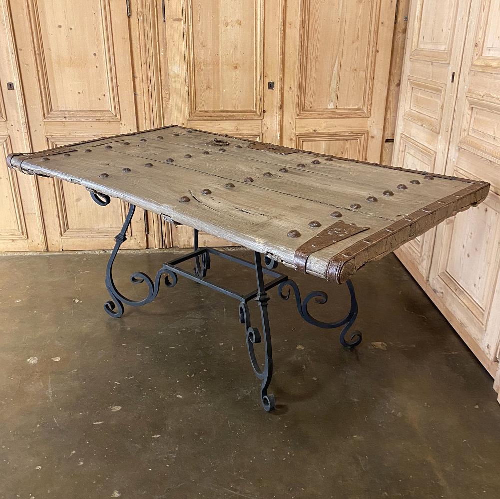 19th Century Door Converted to Wrought Iron Dining Table In Good Condition For Sale In Dallas, TX