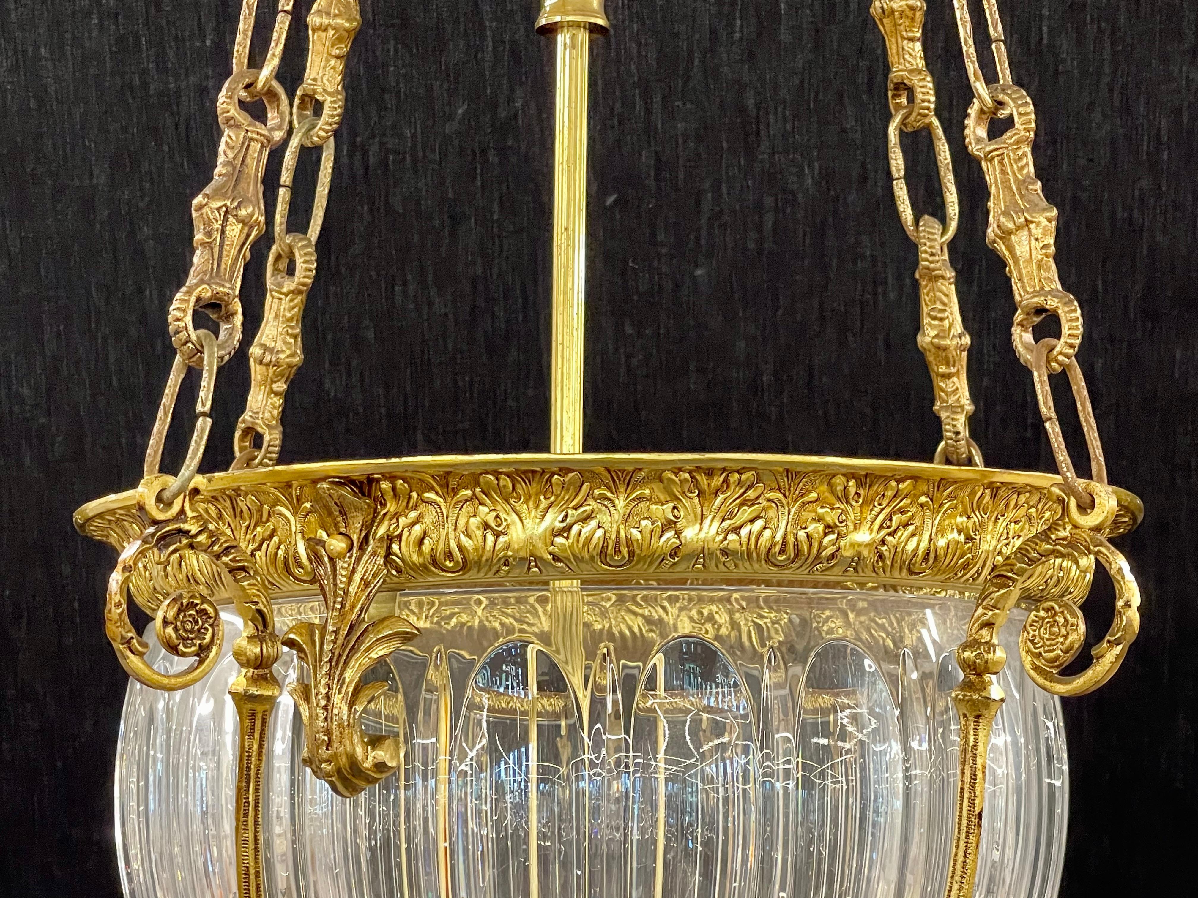 Glass 19th Century Dore Bronze Chandelier, Louis XVI Dome Style For Sale